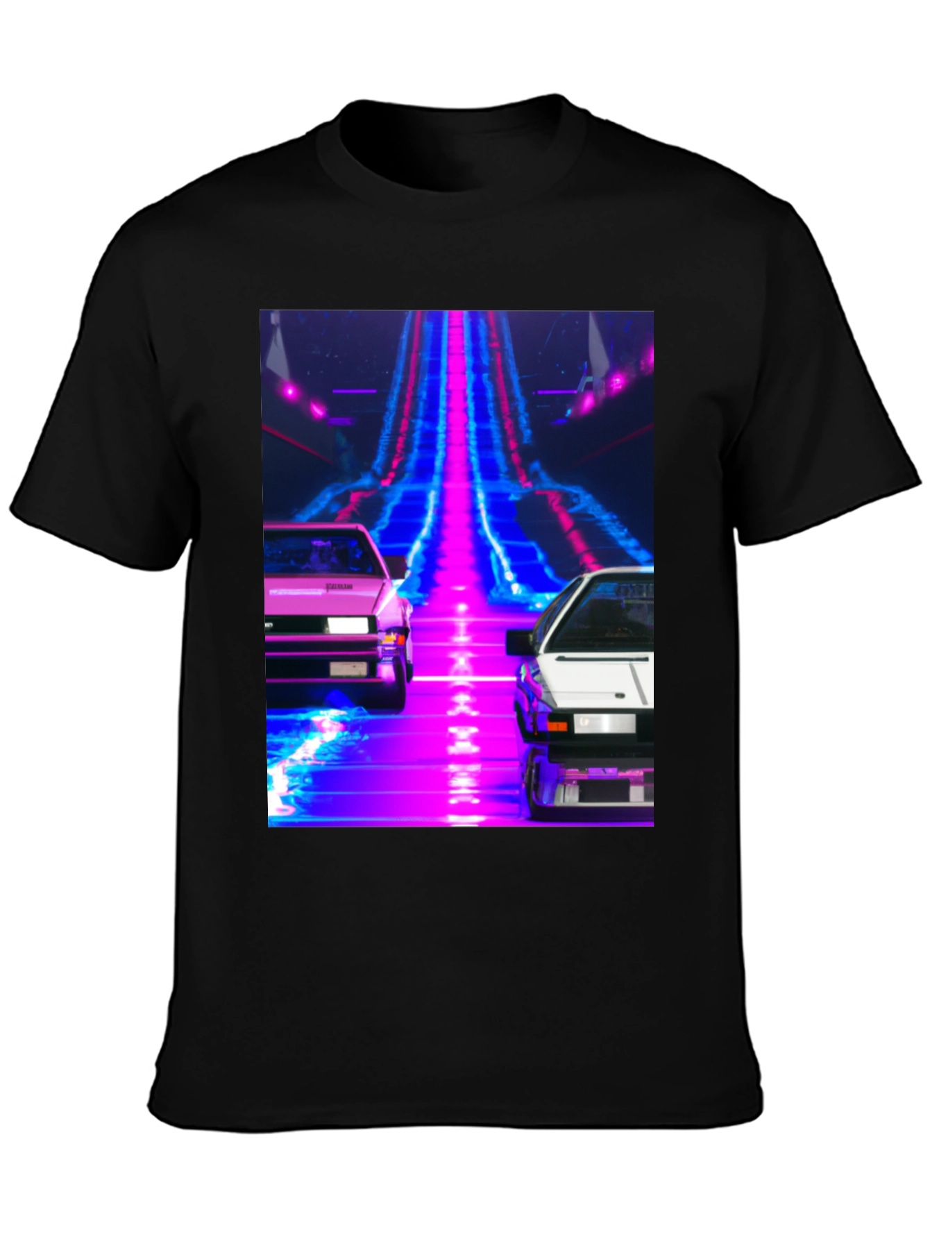 Black Retro Wave Car T-Shirt view 3