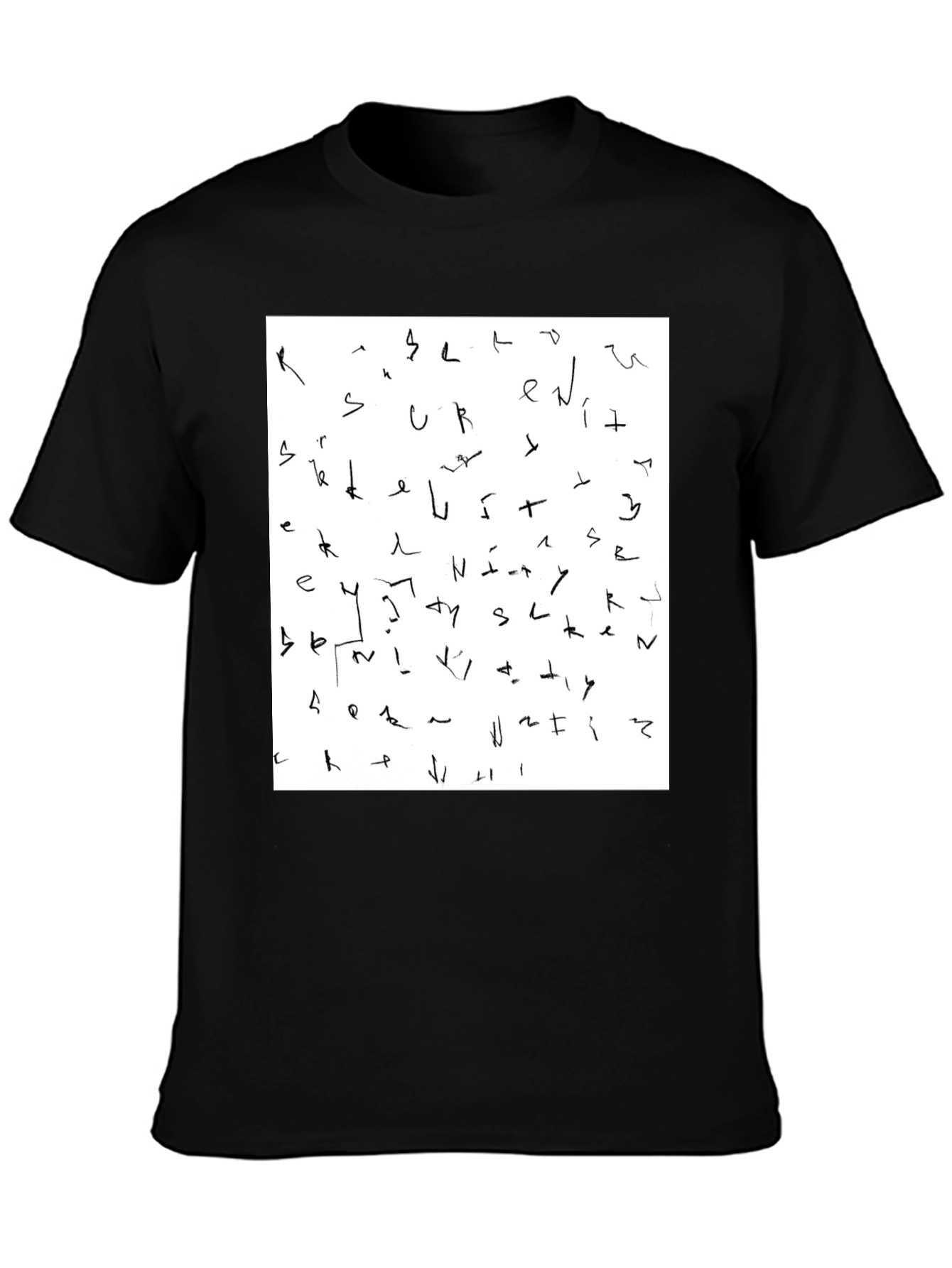 Black Abstract Scribble Print Black T-Shirt view 3