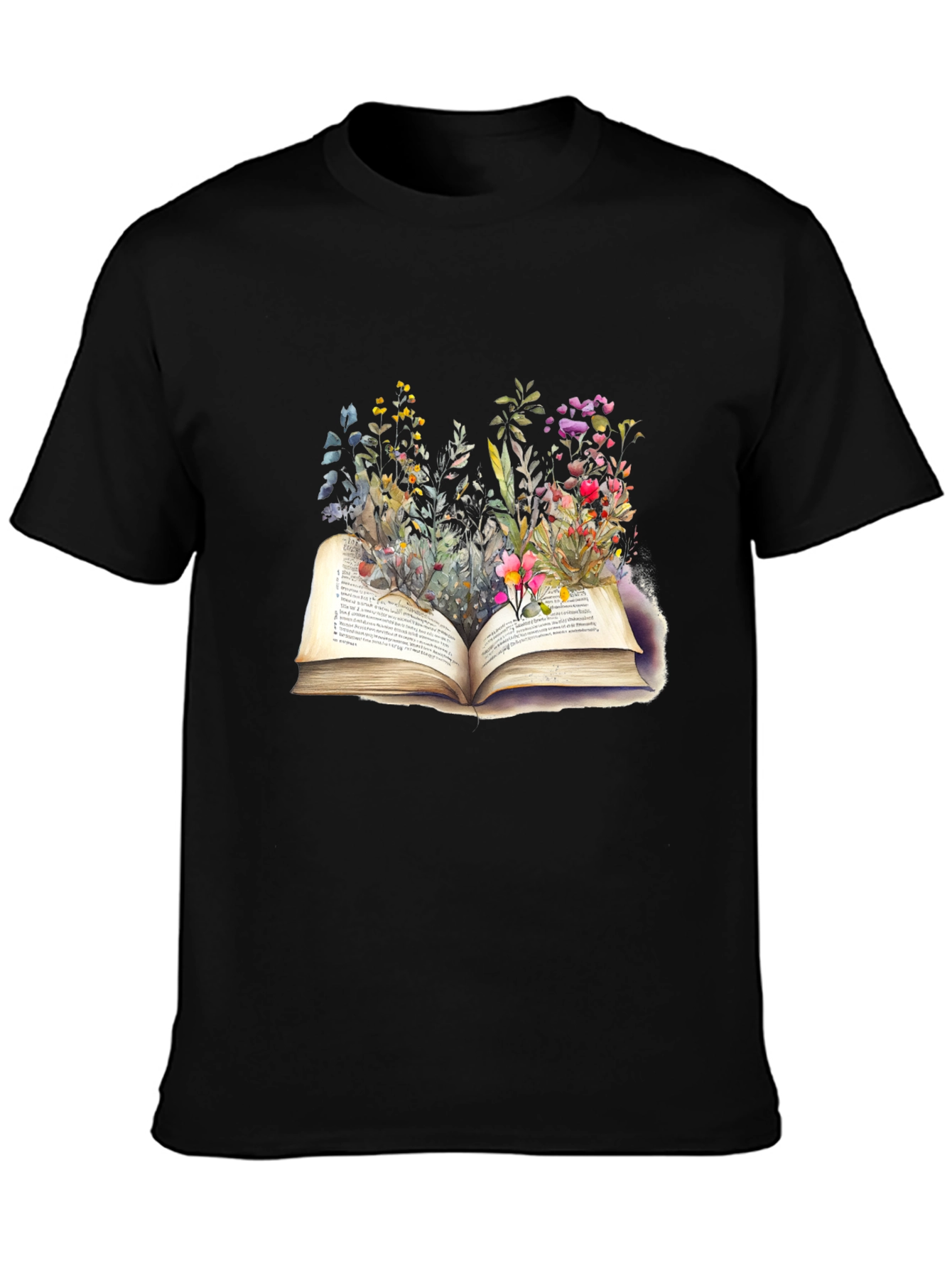 Black Floral Bookworm T-Shirt - Unisex view 3
