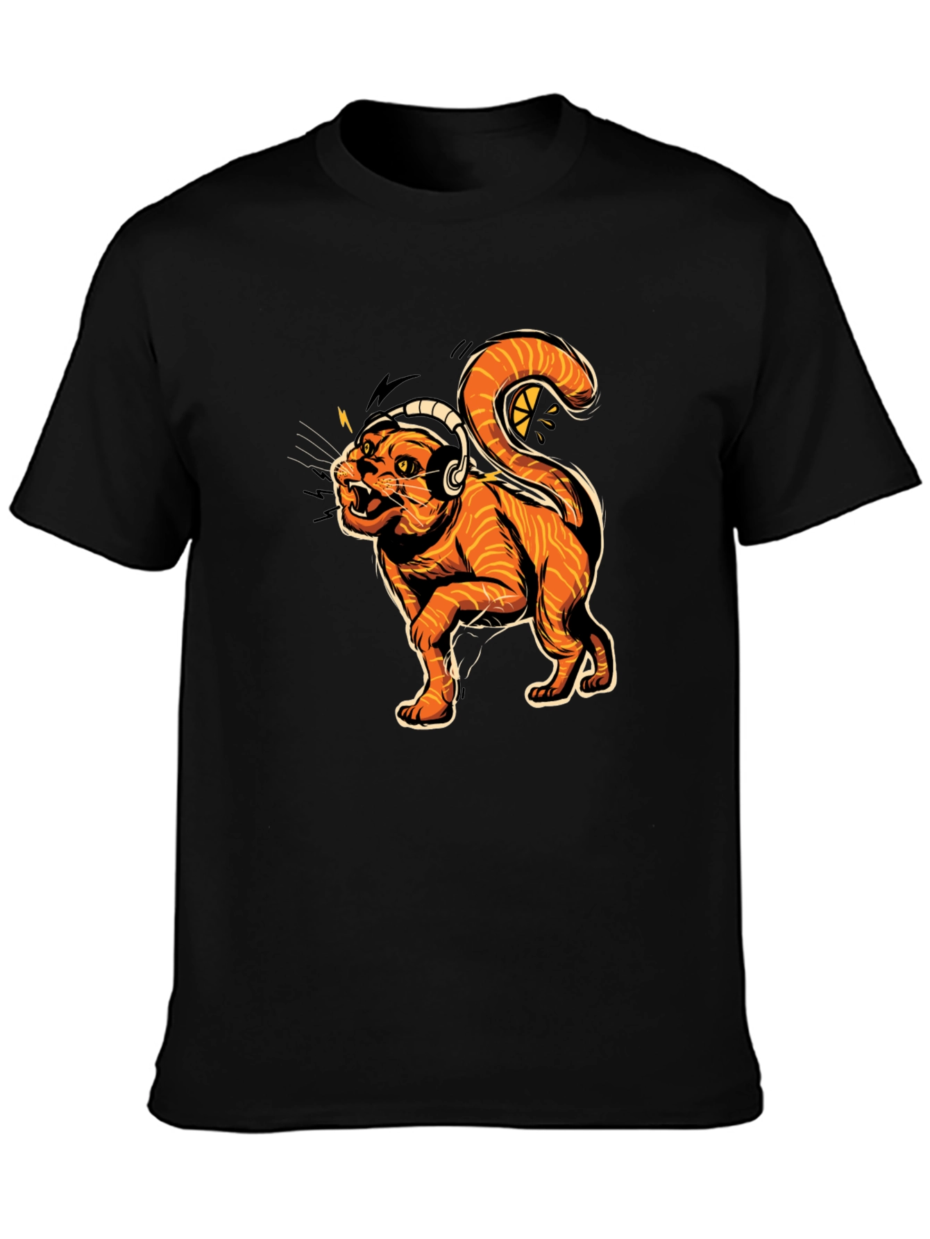 Black Cool Cat DJ Graphic Tee - Black Cotton T-Shirt view 3