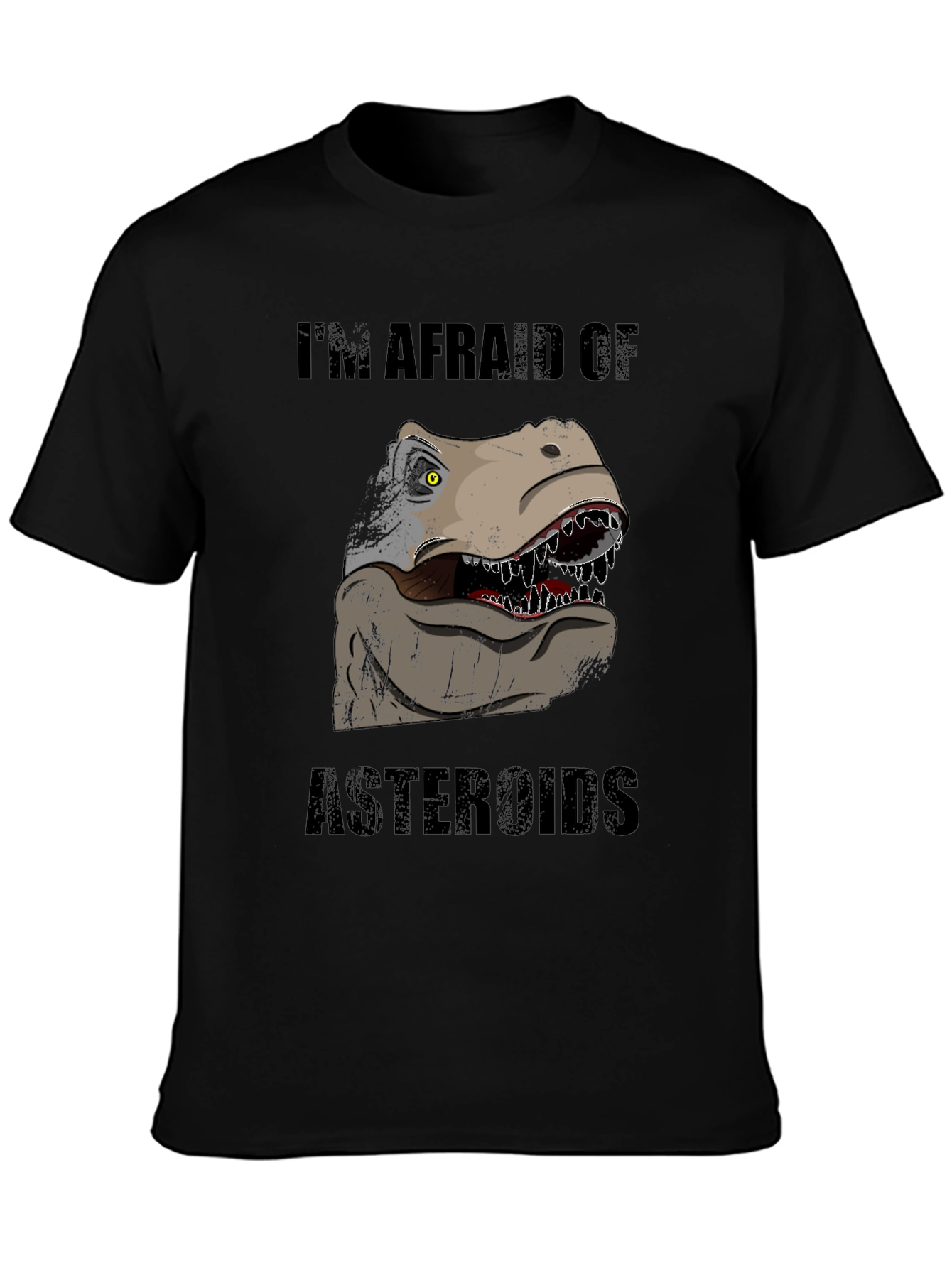 Black Dinosaur Afraid of Asteroids Graphic T-Shirt view 3