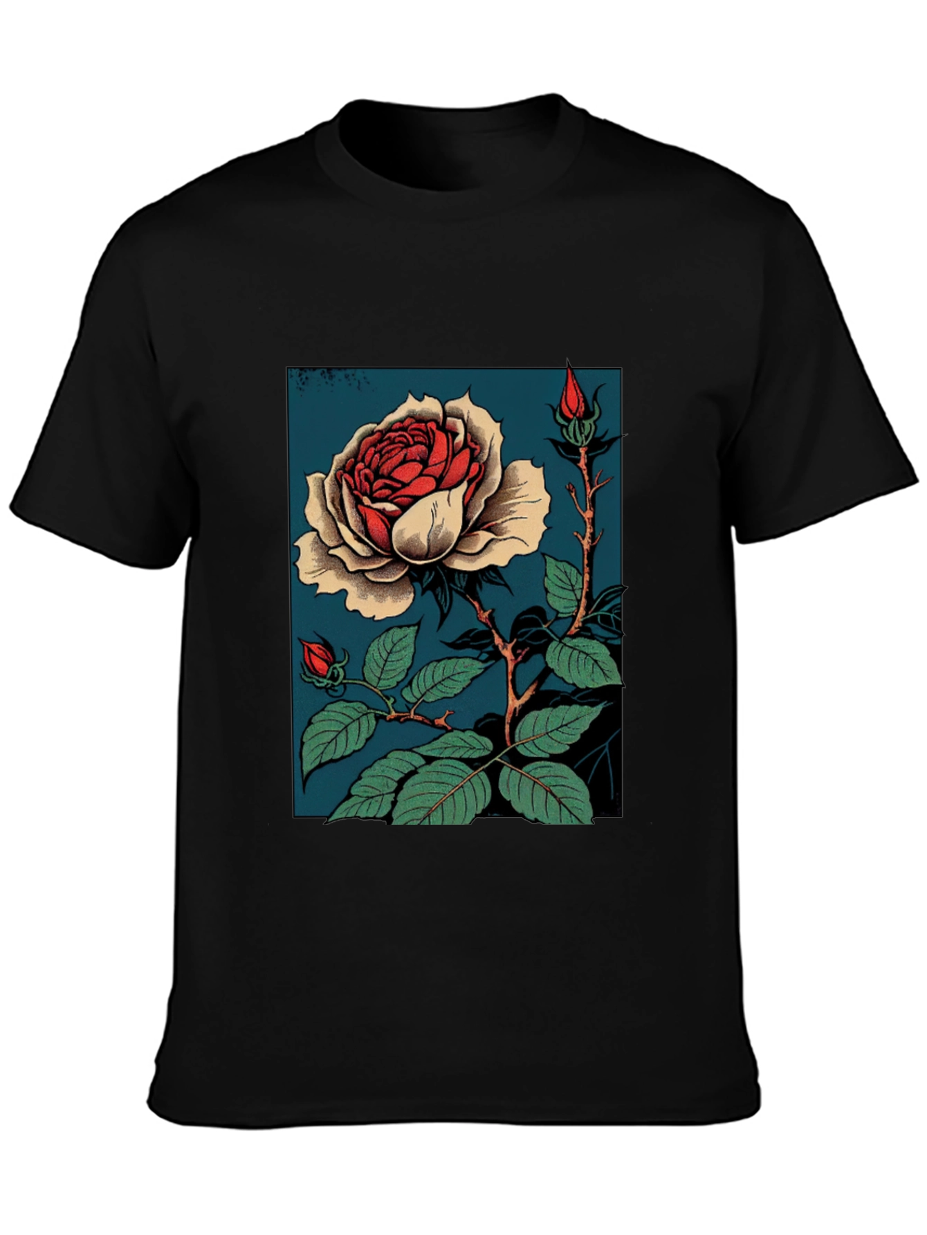 Black Elegant Rose Graphic T-Shirt - Black view 3