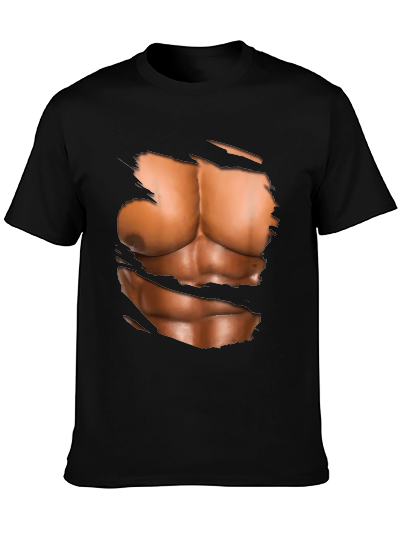 Black Ripped Abs Graphic T-Shirt - Novelty Muscle Design view 3