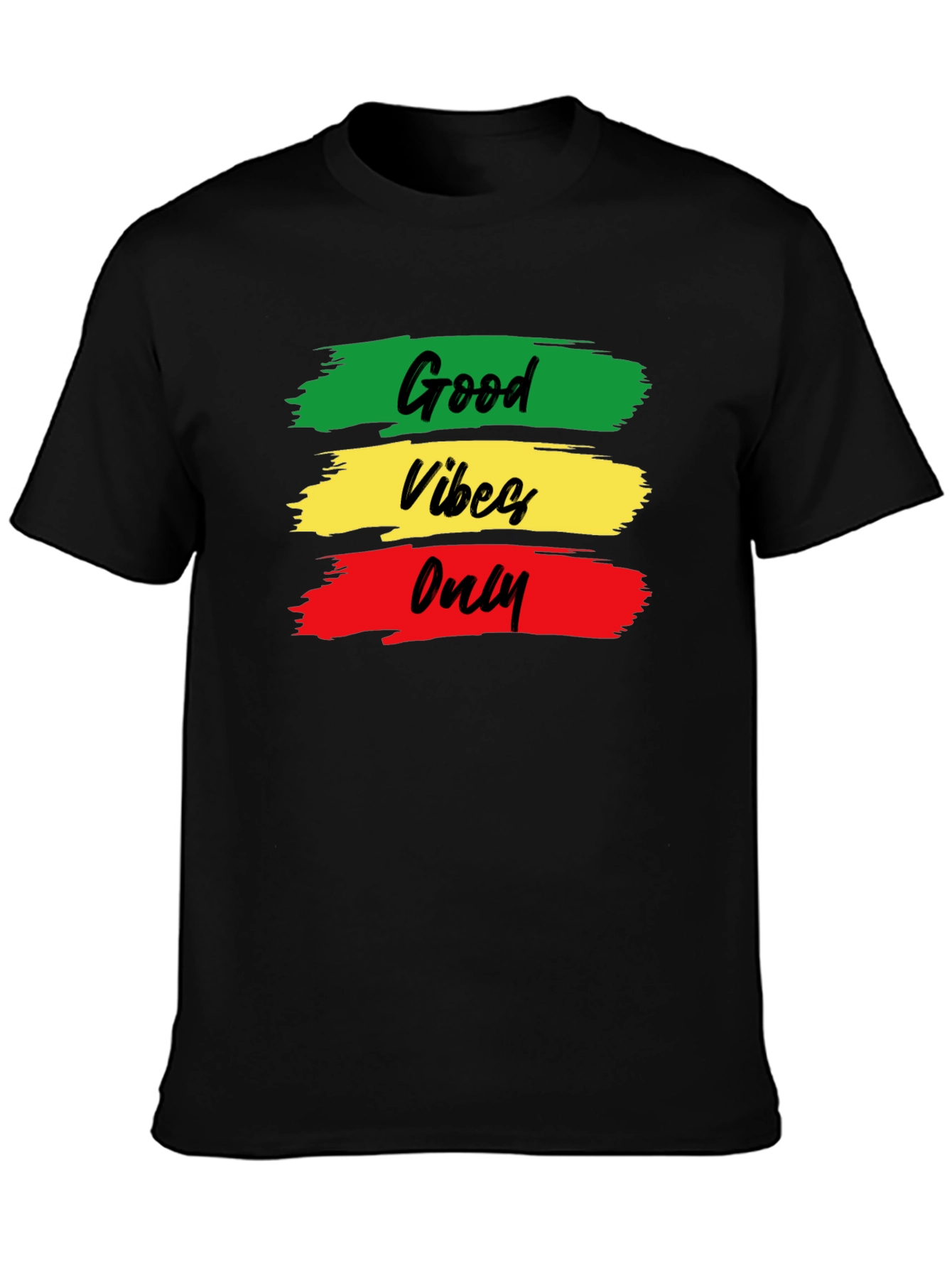 Black Good Vibes Only T-Shirt - Rasta Colors - Black Cotton view 3