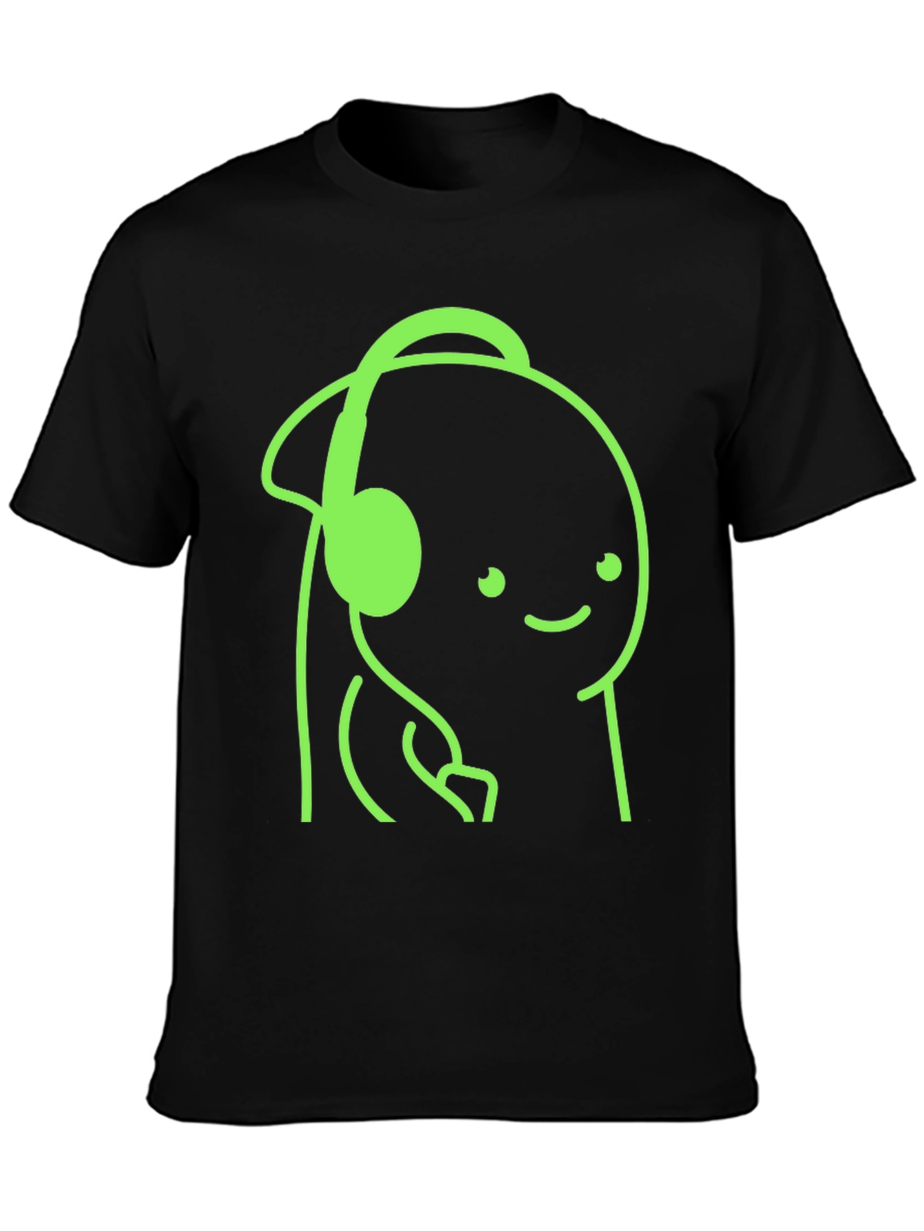 Black Cartoon Headphone Graphic Tee - Casual Style view 3