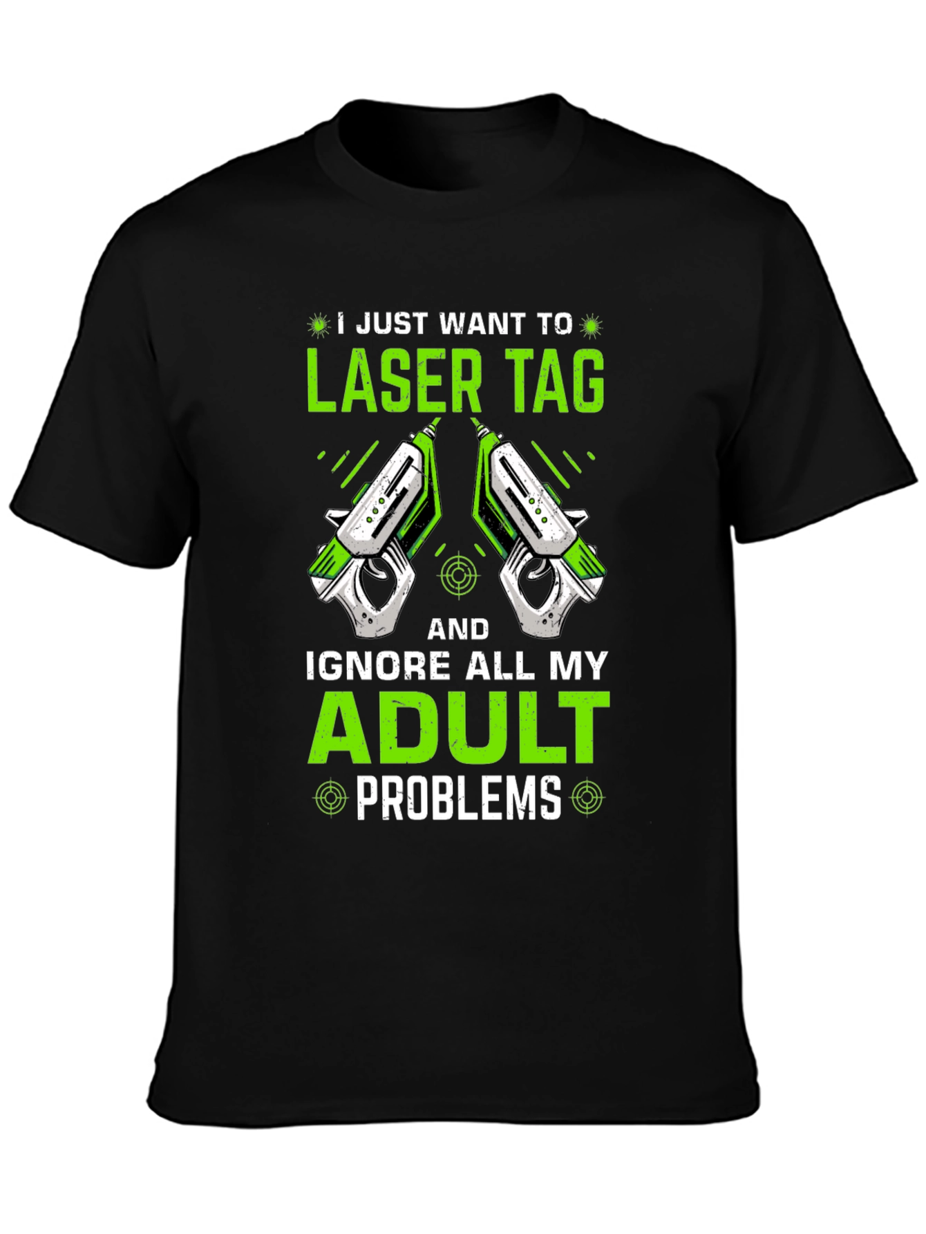 Black Laser Tag Adult Problems Graphic T-Shirt view 3