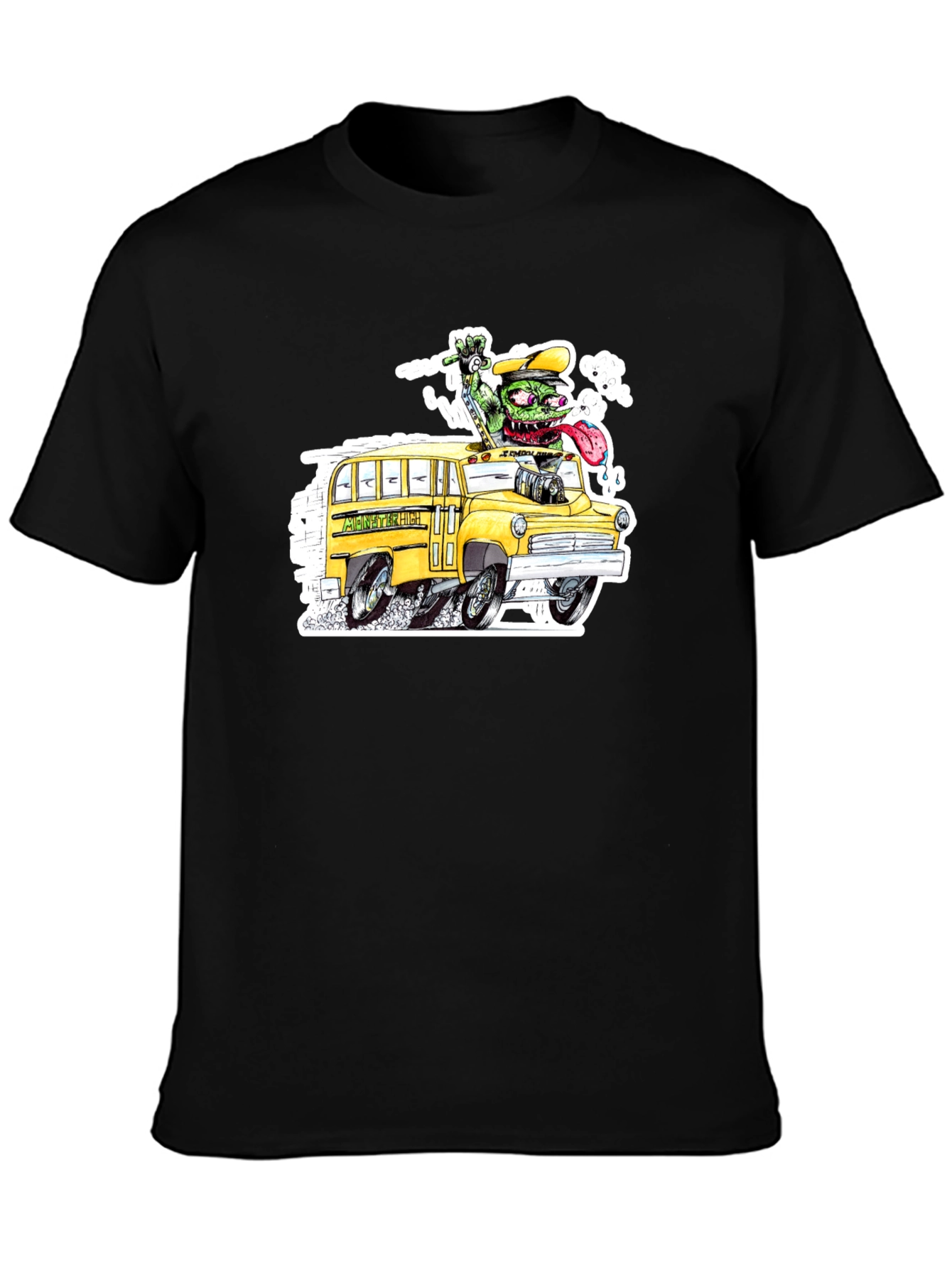 Black Monster School Bus Black T-Shirt view 3