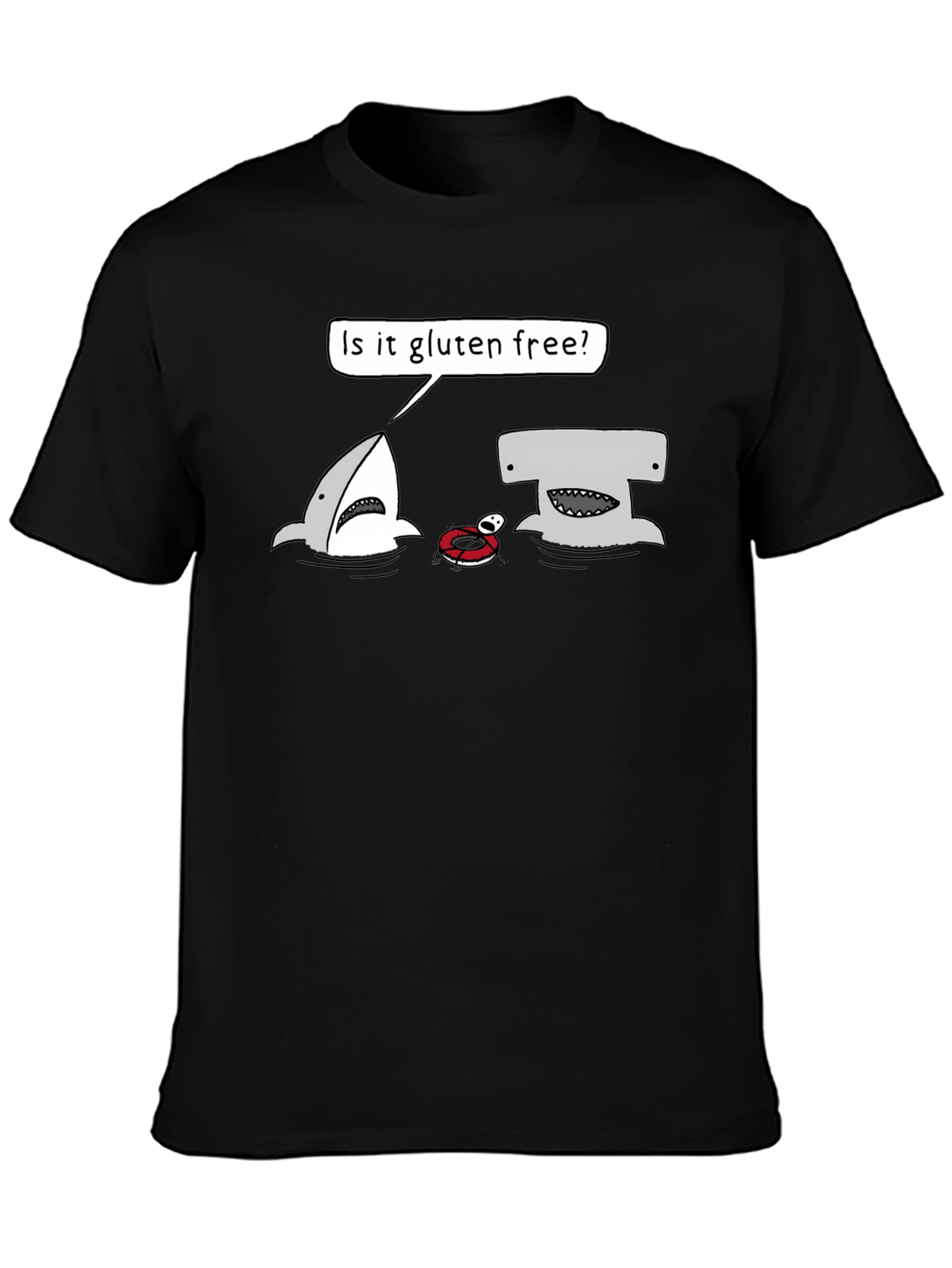 Black Gluten-Free Shark Graphic Tee - Humor T-Shirt view 3