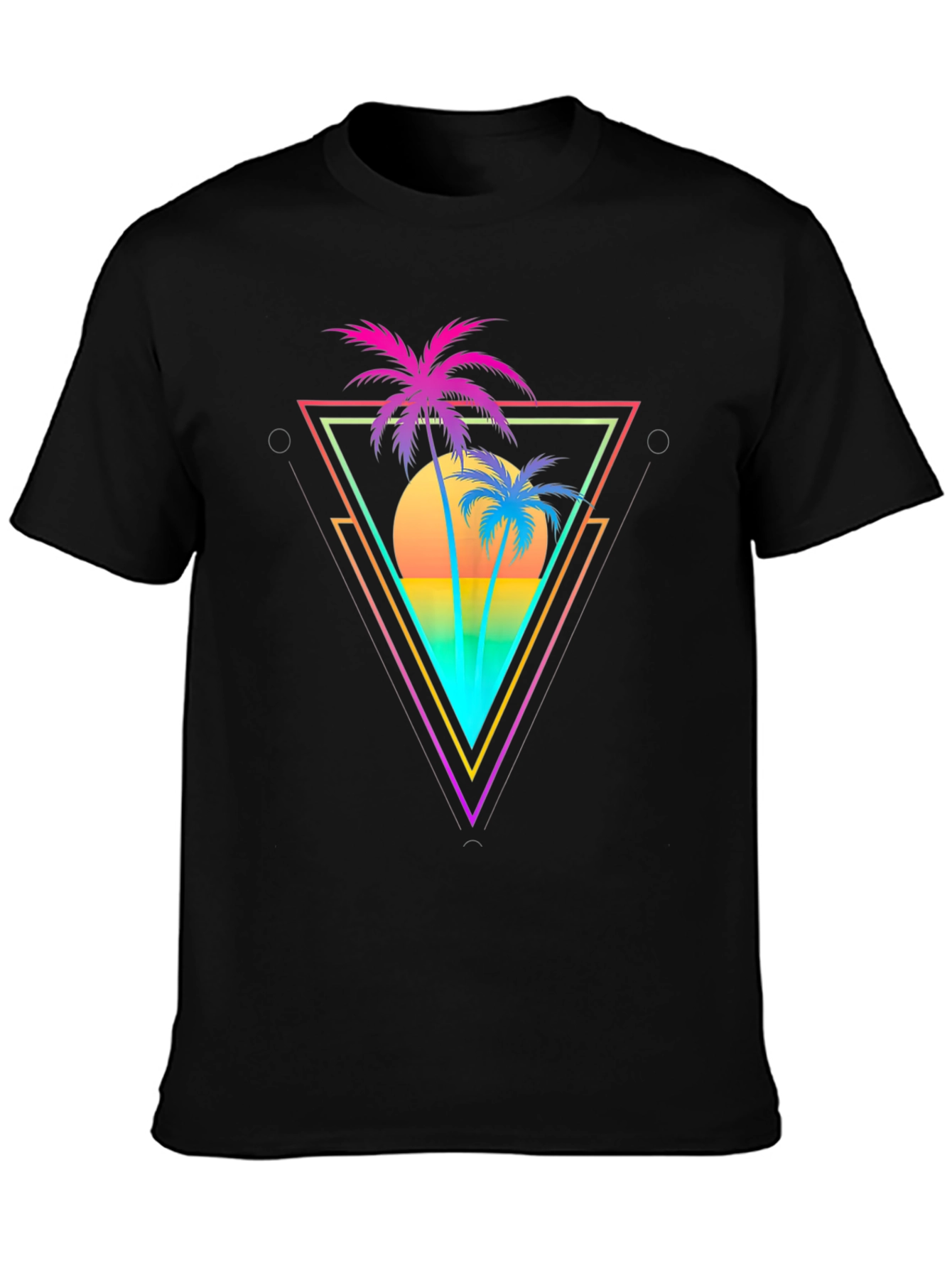 Black Retro Palm Tree Triangle Graphic T-Shirt view 3