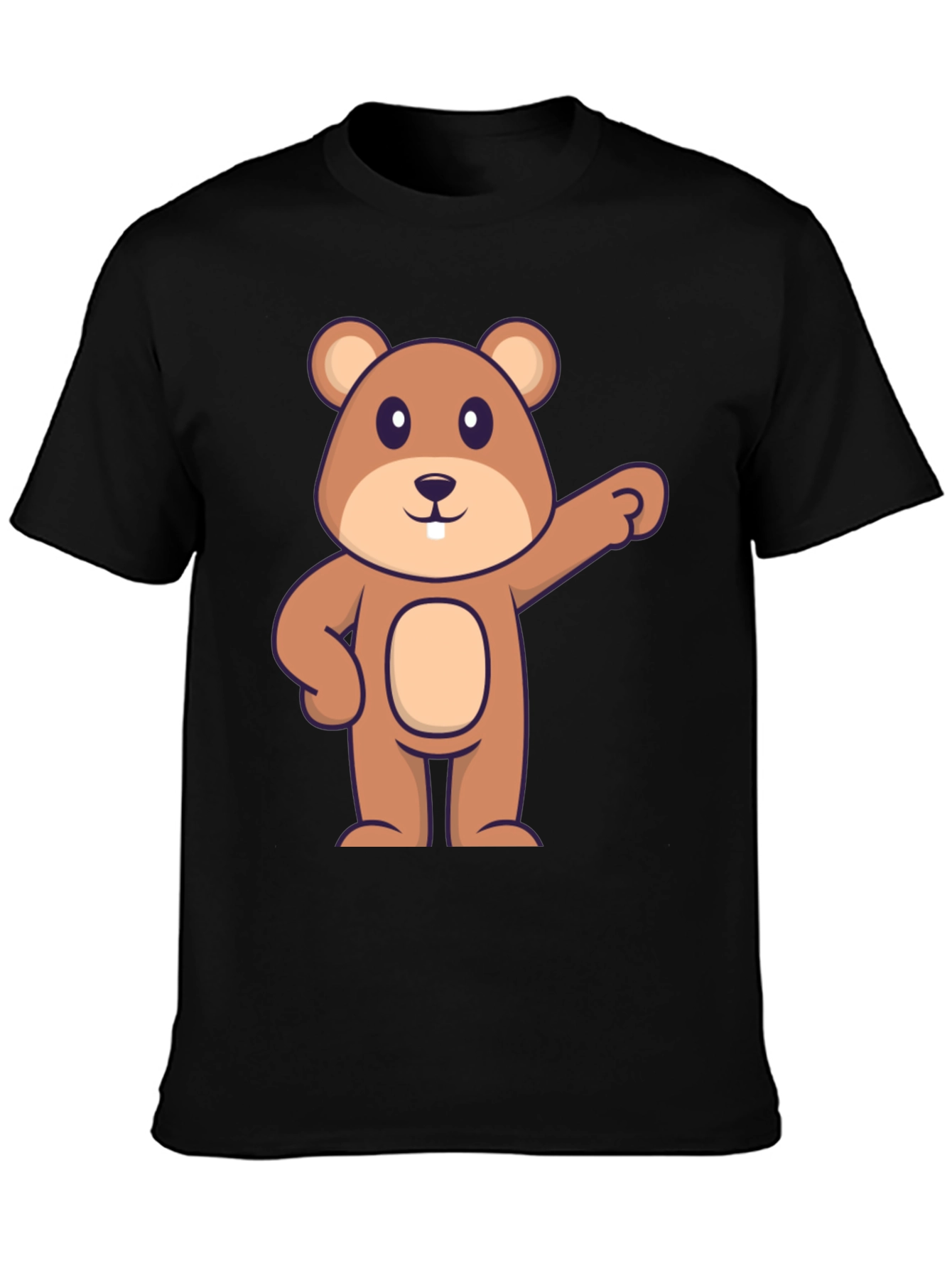Black Cartoon Beaver Graphic Tee - Black Cotton view 3