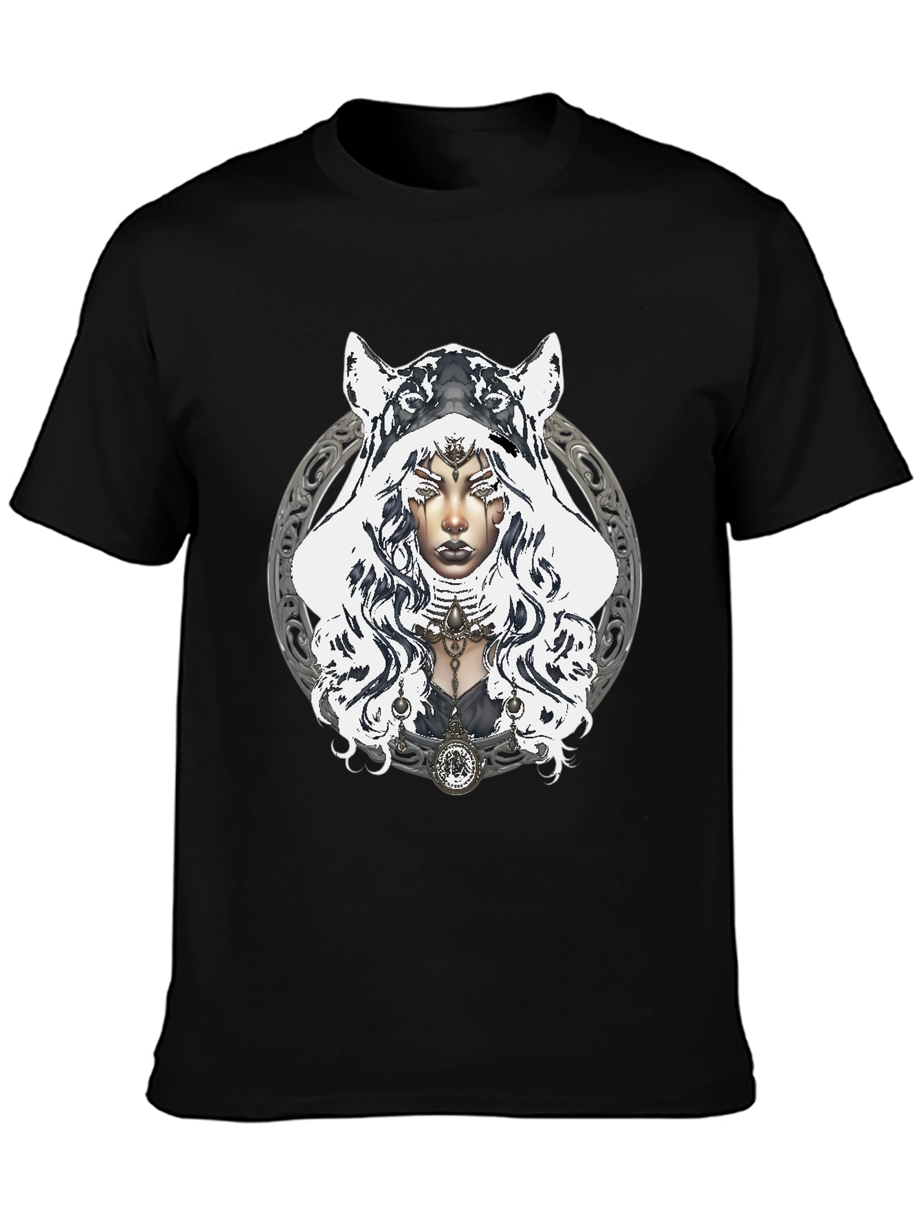 Black Mystic Wolf Hooded T-Shirt view 3