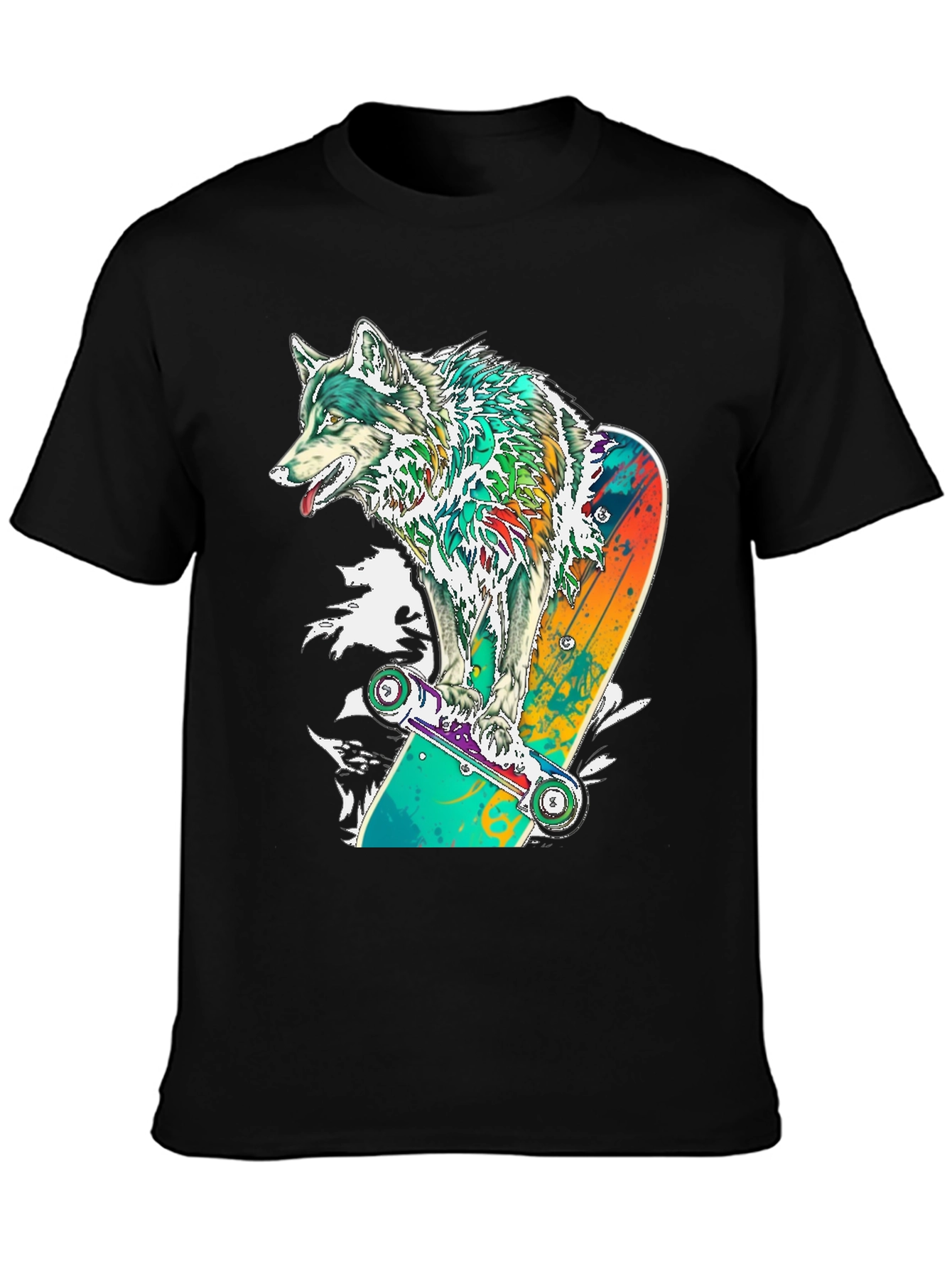 Black Wolf Skateboard Graphic T-Shirt - Cool Animal Tee view 3