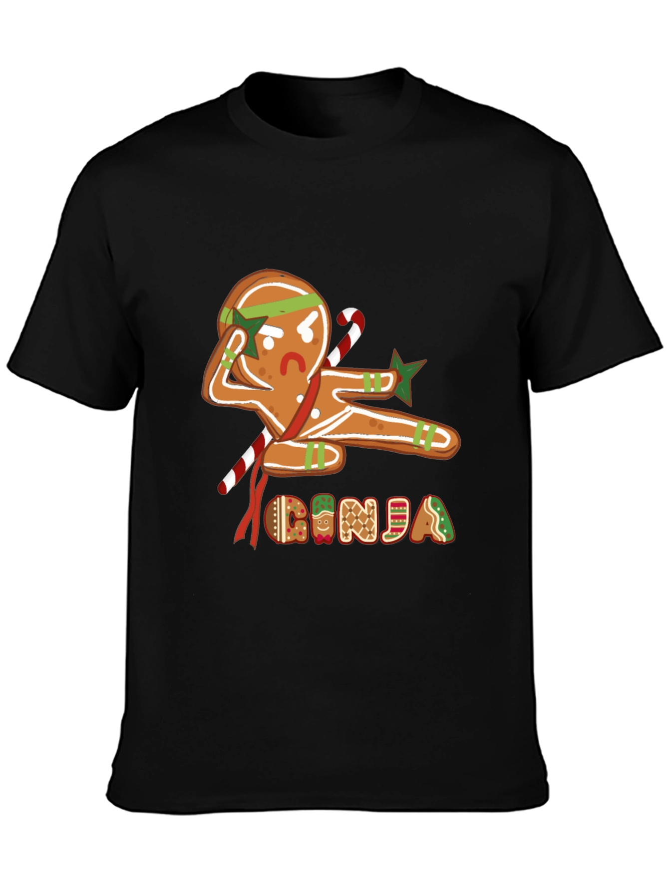 Black Gingerbread Ninja Graphic T-Shirt - Holiday Fun view 3