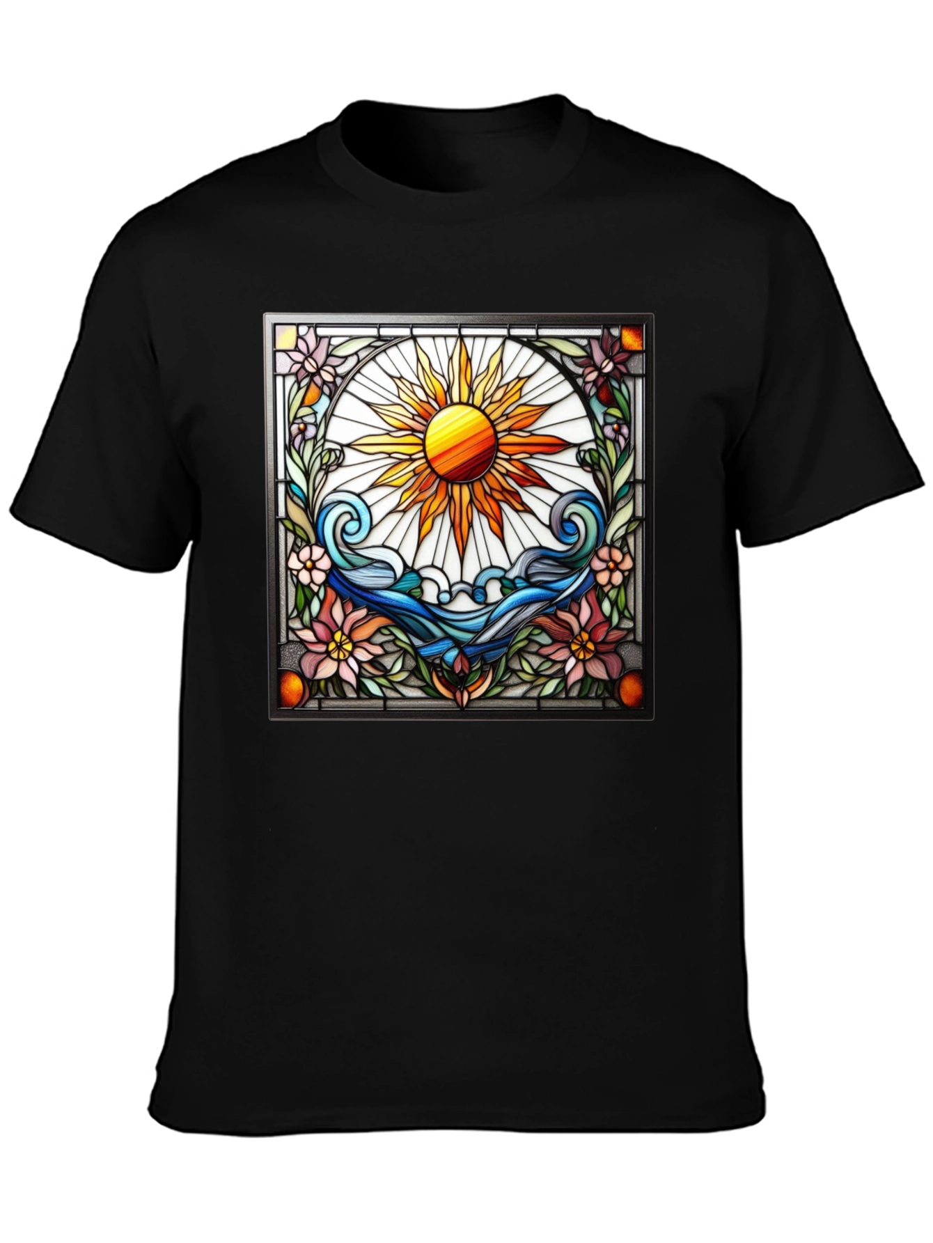 Black Stained Glass Sun Graphic Tee view 3