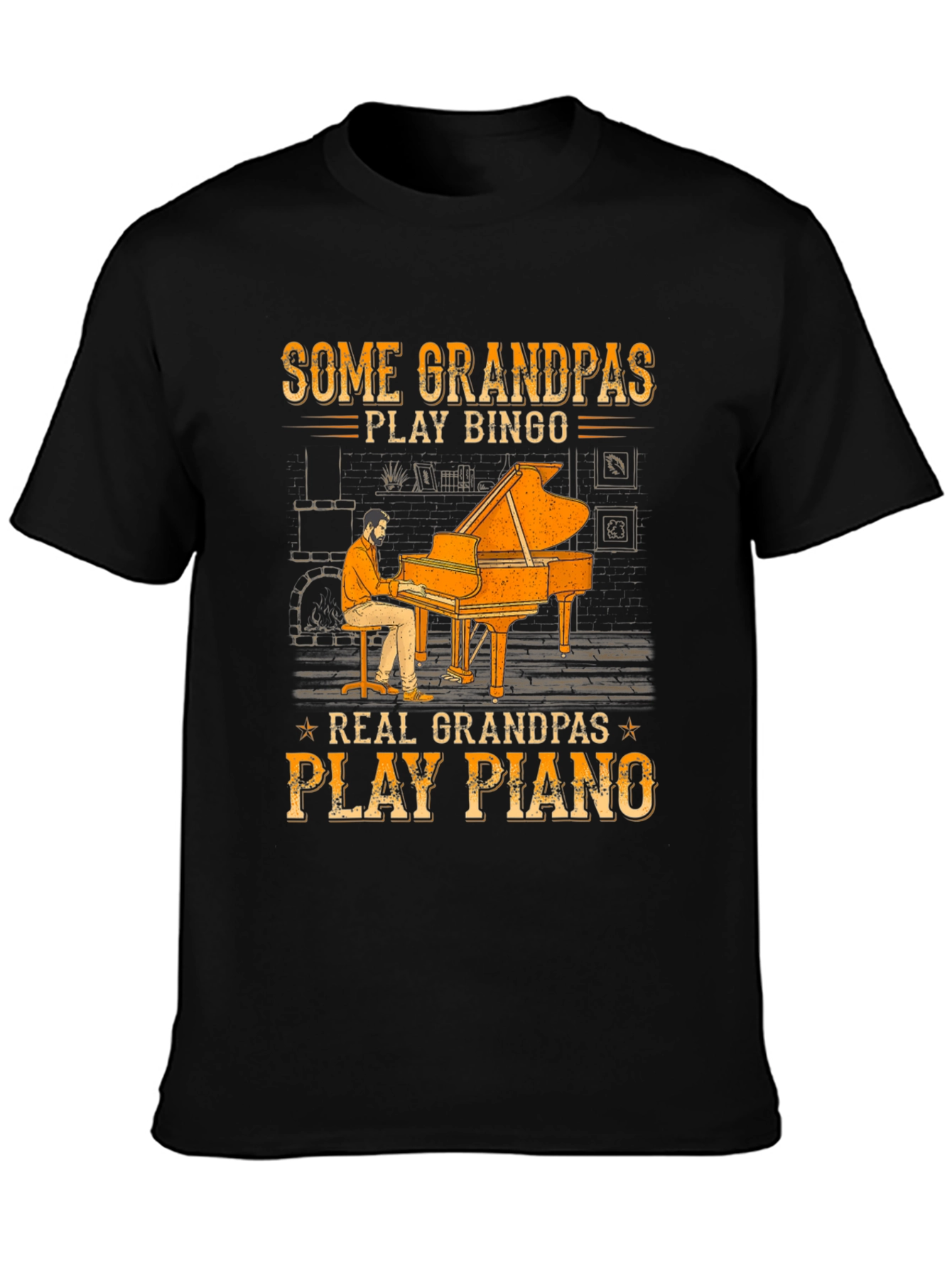 Black Grandpa Piano Player Graphic Tee - Cool Grandparent Gift view 3