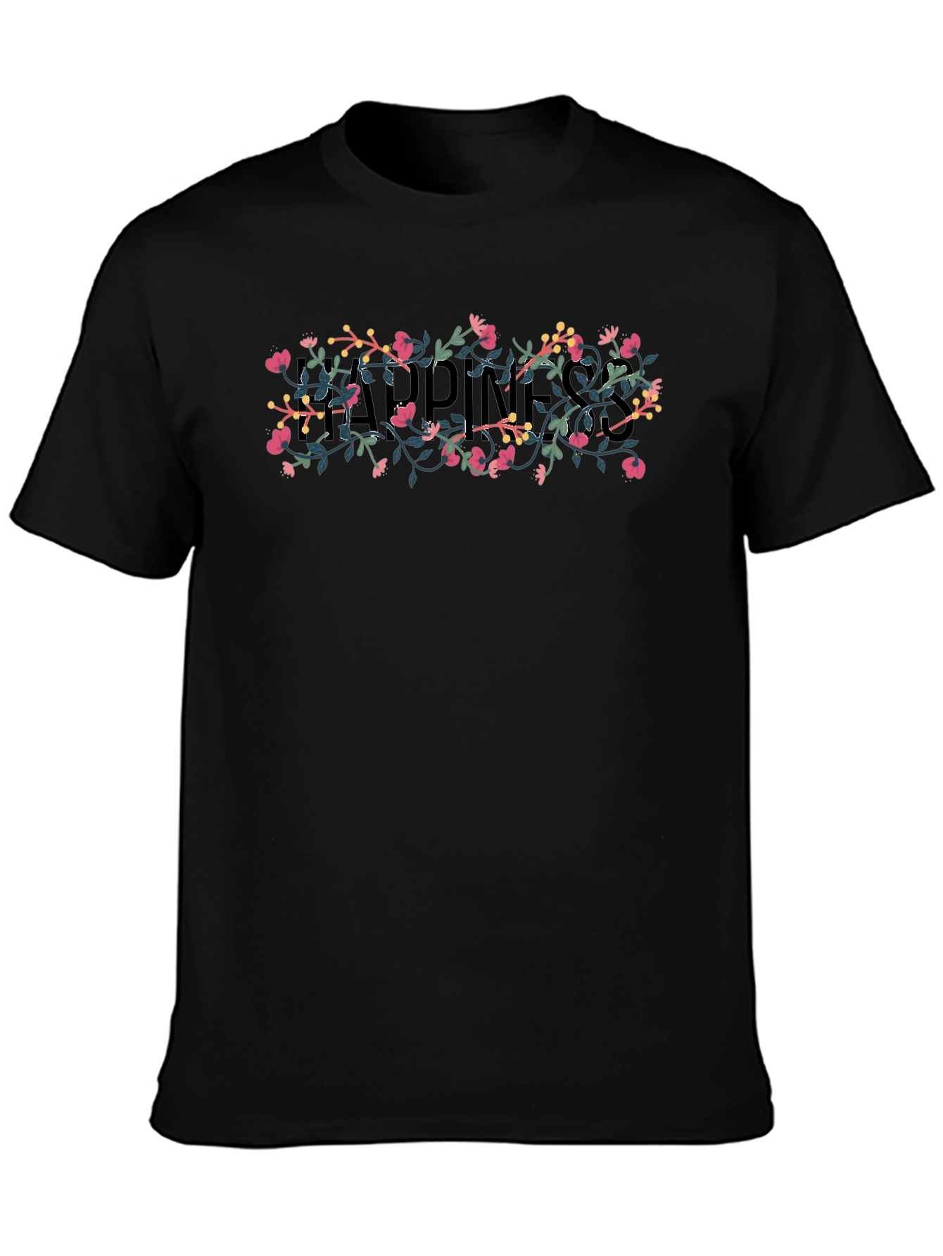 Black Floral Happiness T-Shirt - Black view 3