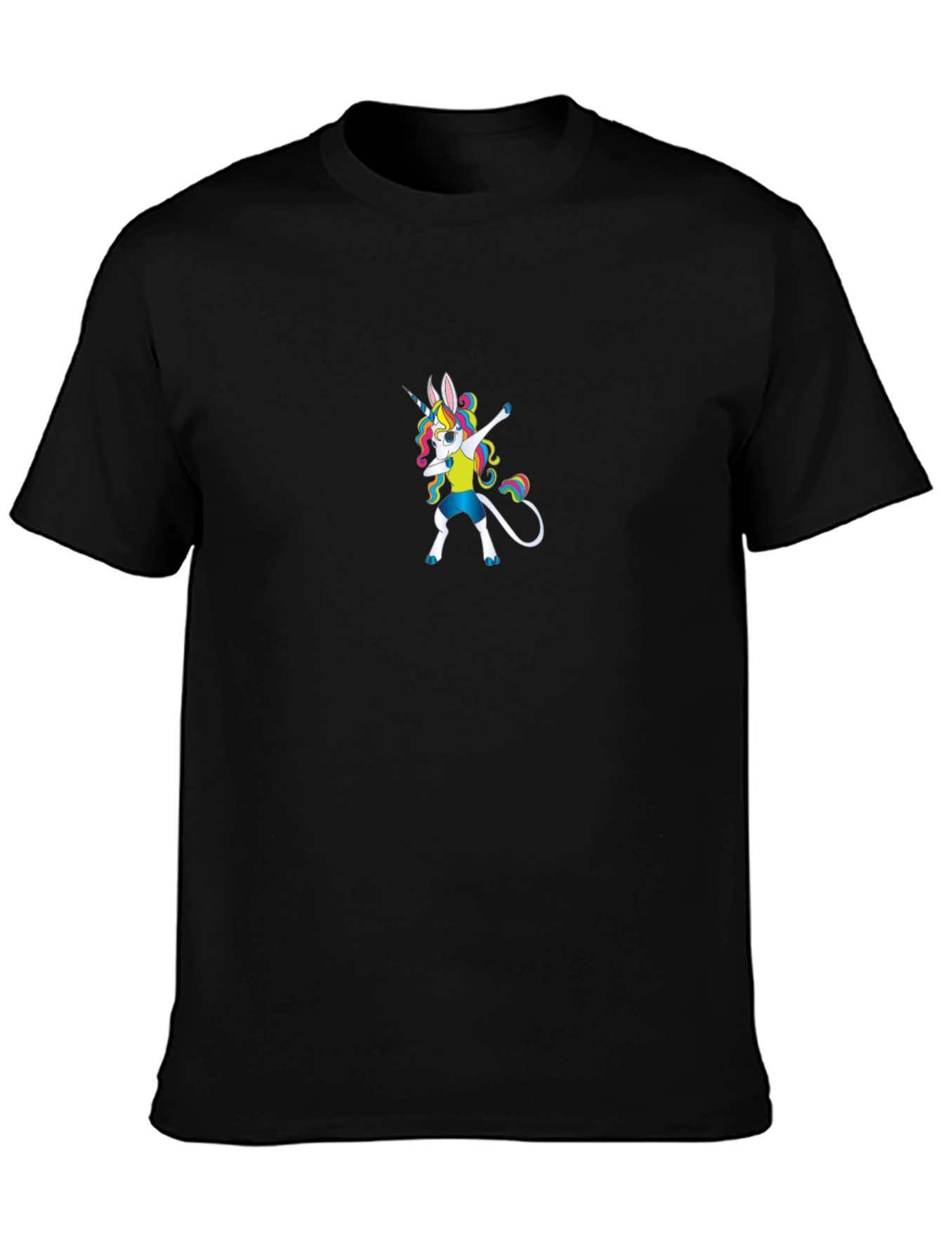 Black Dabbing Unicorn Graphic Tee - Black Cotton Shirt view 3