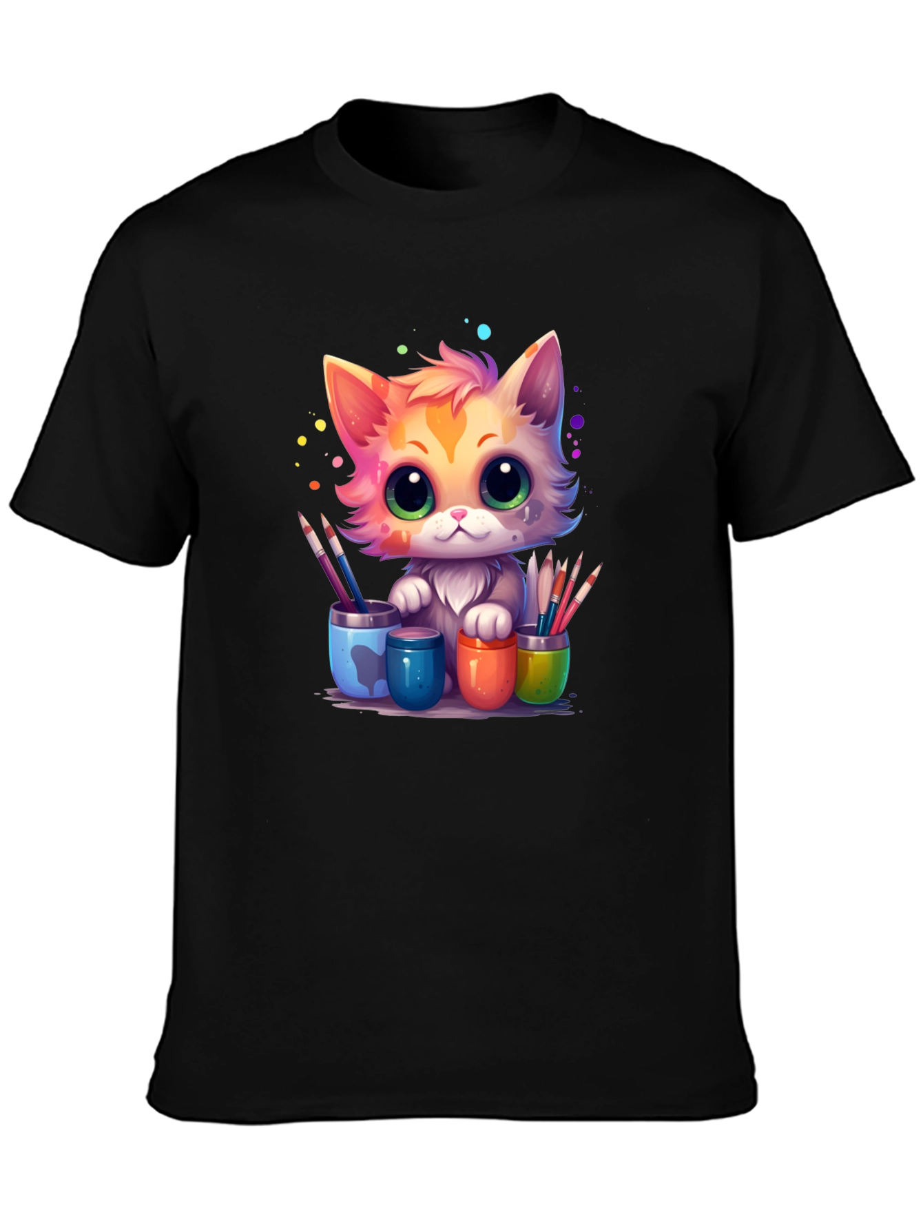 Black Artist Cat T-Shirt - Cute & Colorful Design view 3