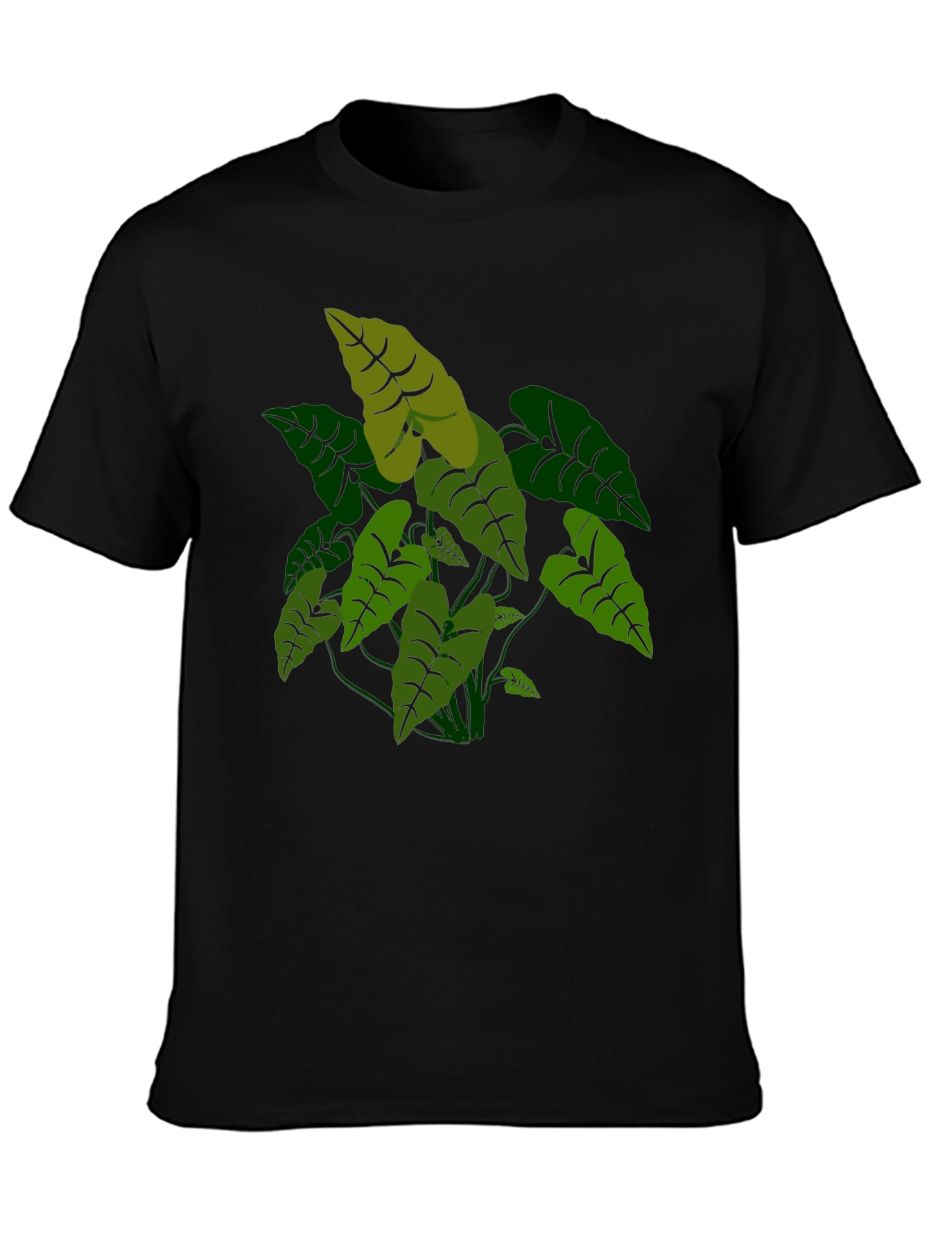 Black Tropical Plant Graphic Tee - Black Cotton T-Shirt view 3