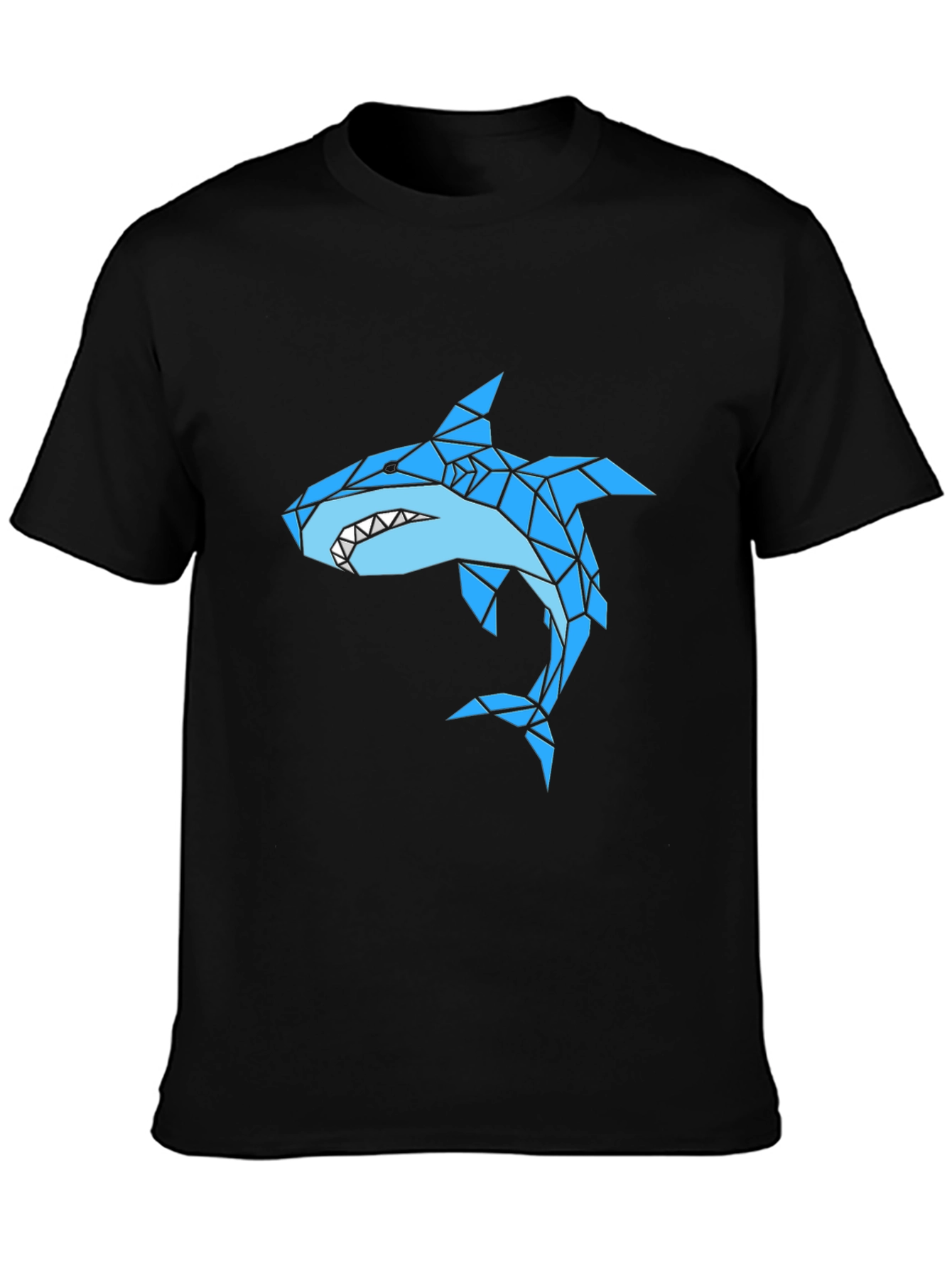 Black Geometric Shark Graphic Black T-Shirt view 3