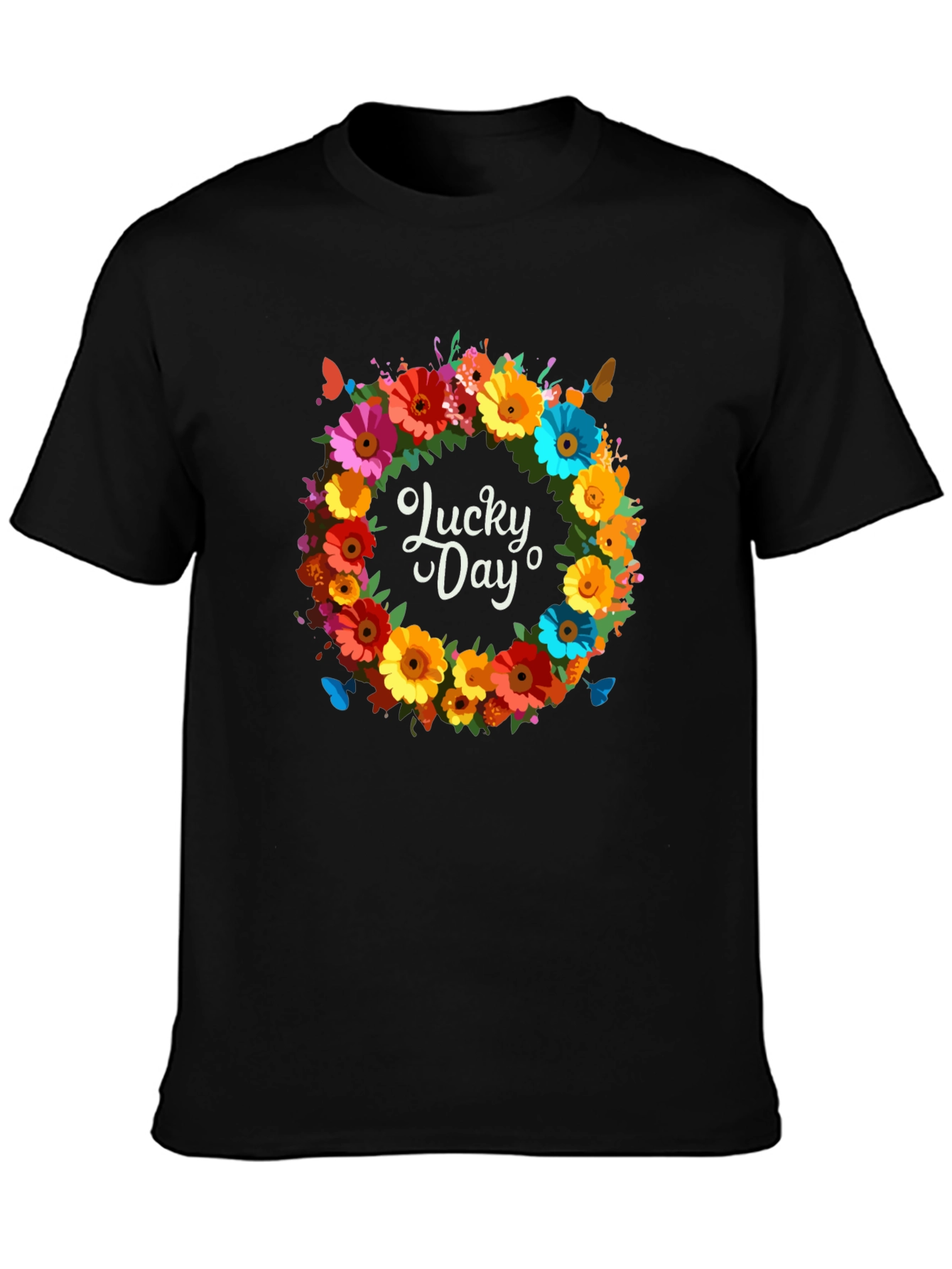 Black Lucky Day Floral Wreath Graphic Tee view 3