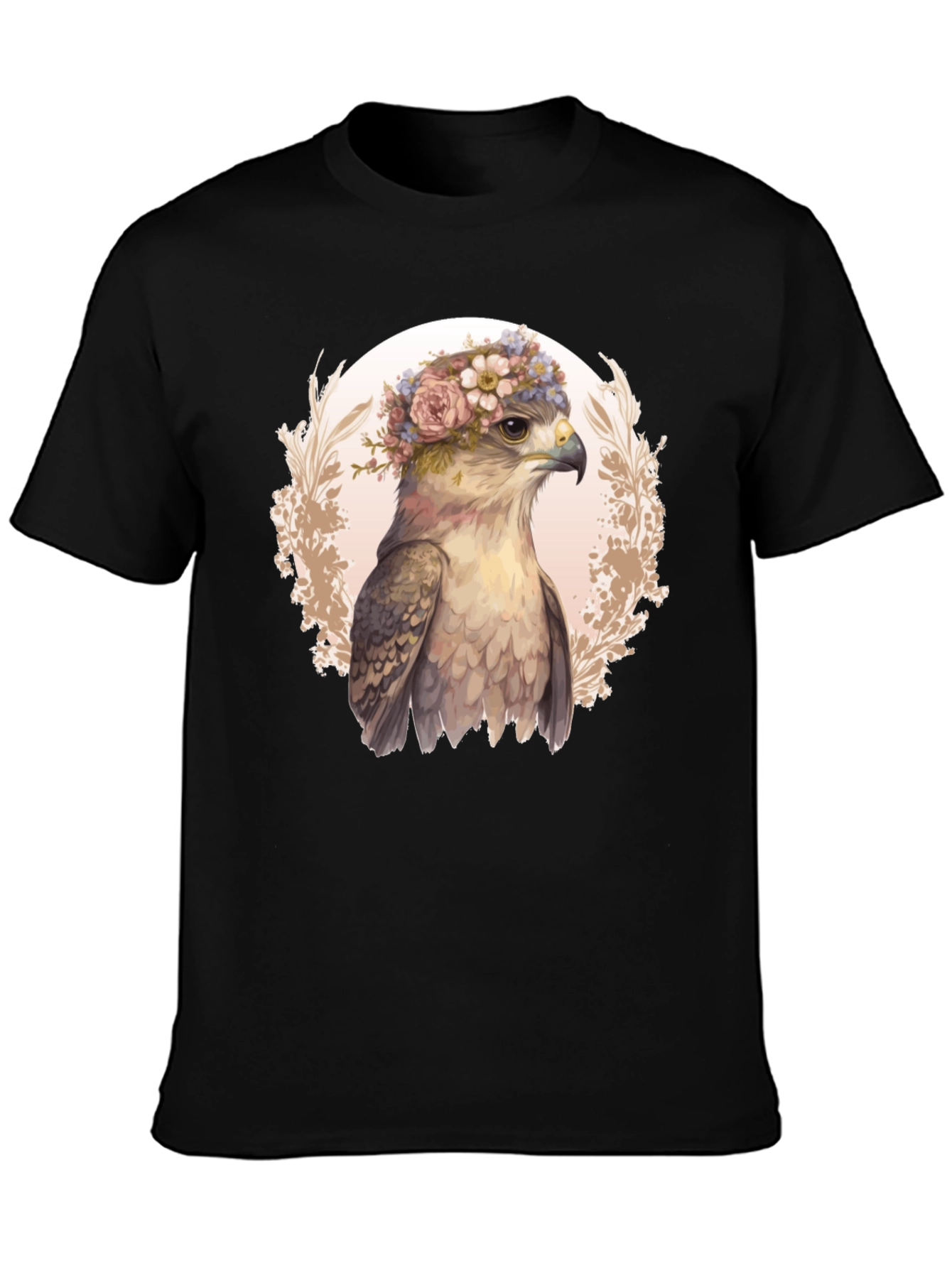 Black Floral Hawk Graphic Tee - Unique Bird T-Shirt view 3