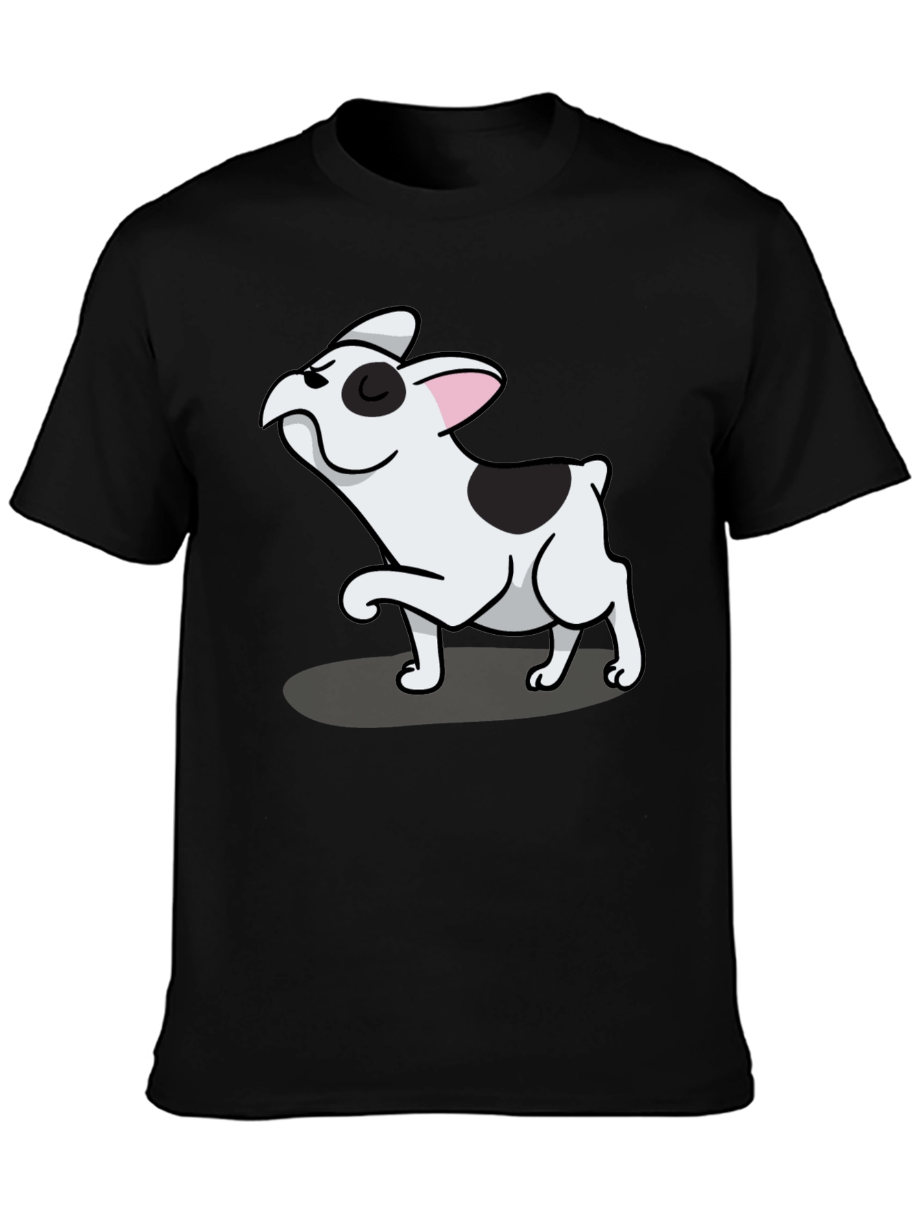 Black Black Tee with Cute Cartoon French Bulldog Design view 3