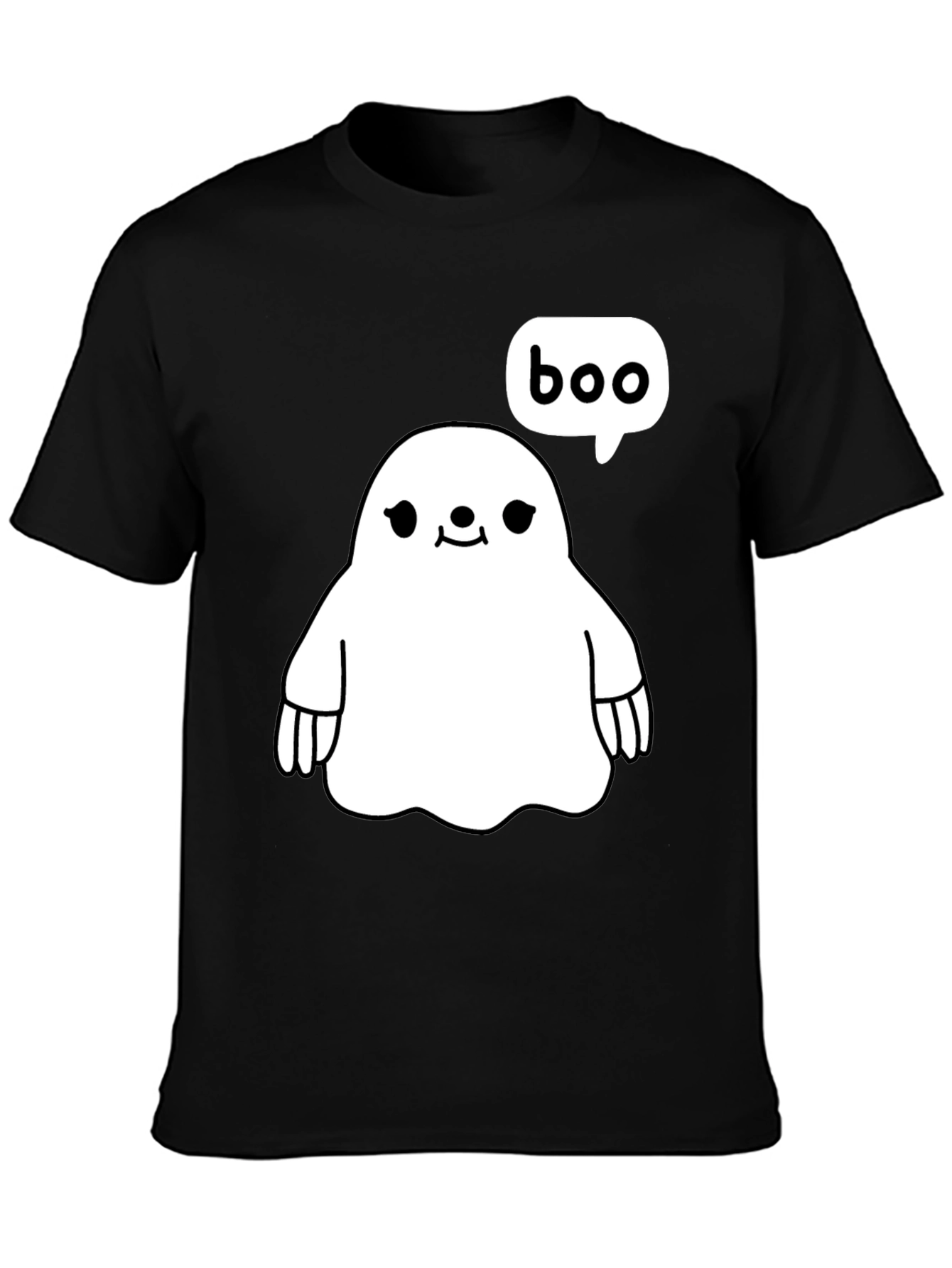 Black Cute Ghost Boo Halloween Black T-Shirt view 3