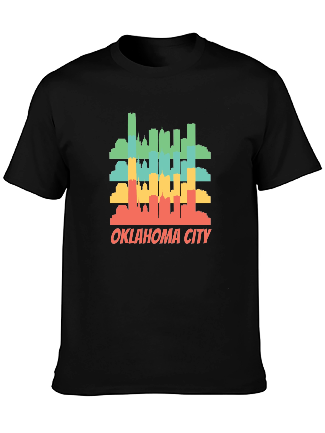 Black Oklahoma City Skyline T-Shirt Retro Style Black Tee view 3