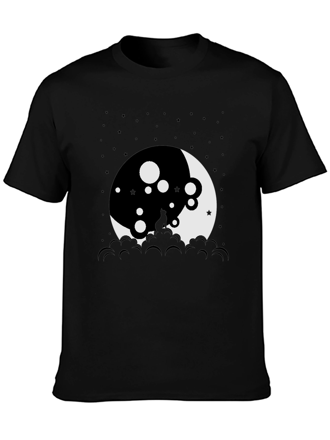 Black Moon Cat Graphic Tee - Black Cotton T-Shirt view 3