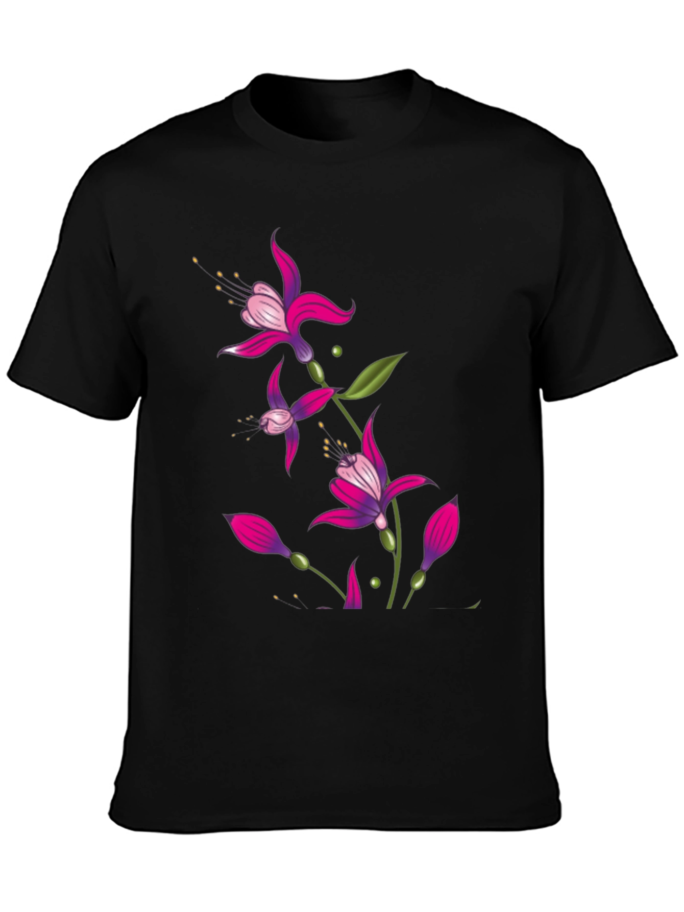 Black Floral Print Black T-Shirt view 3