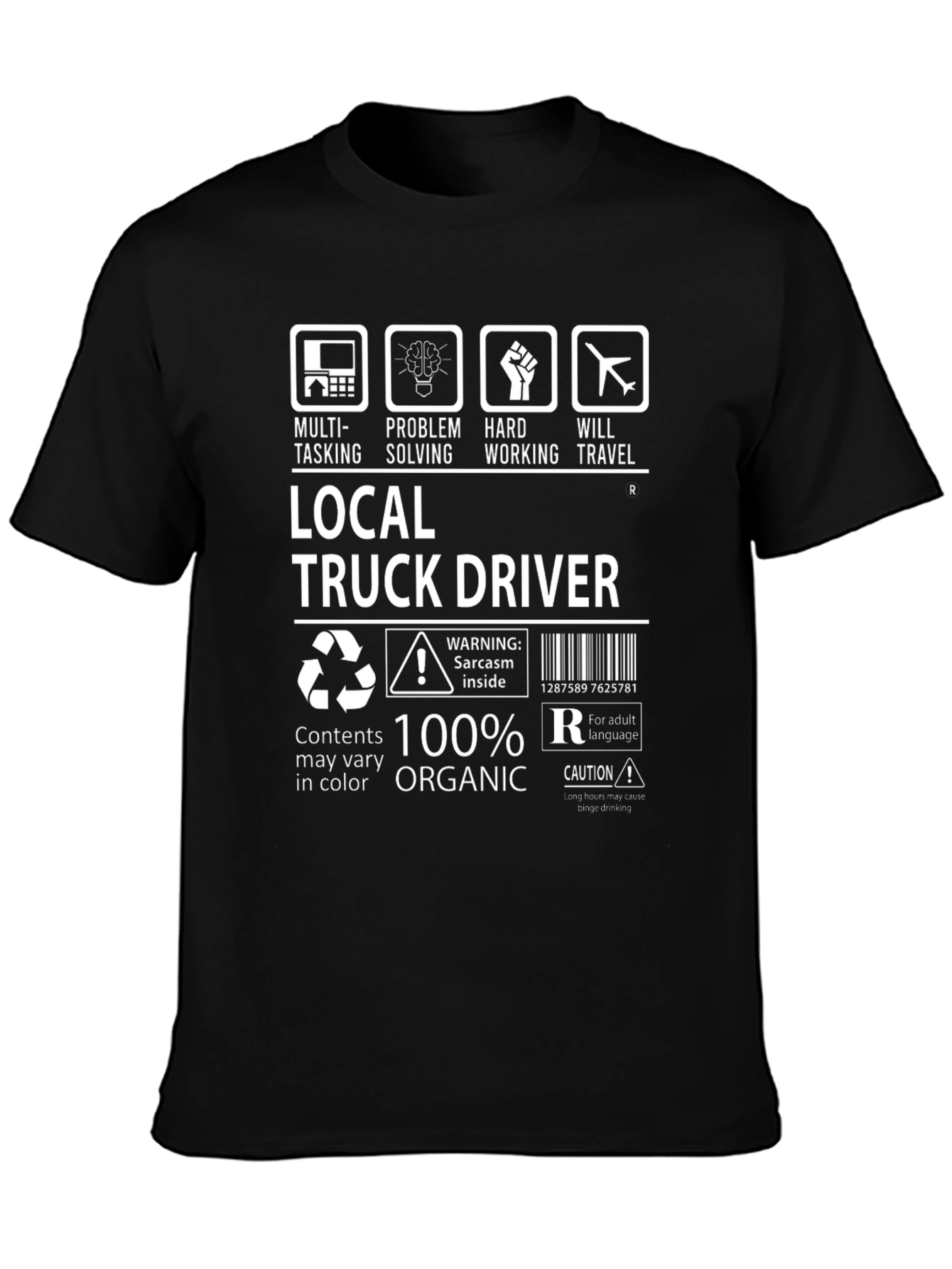 Black Local Truck Driver 100% Organic Graphic Tee view 3