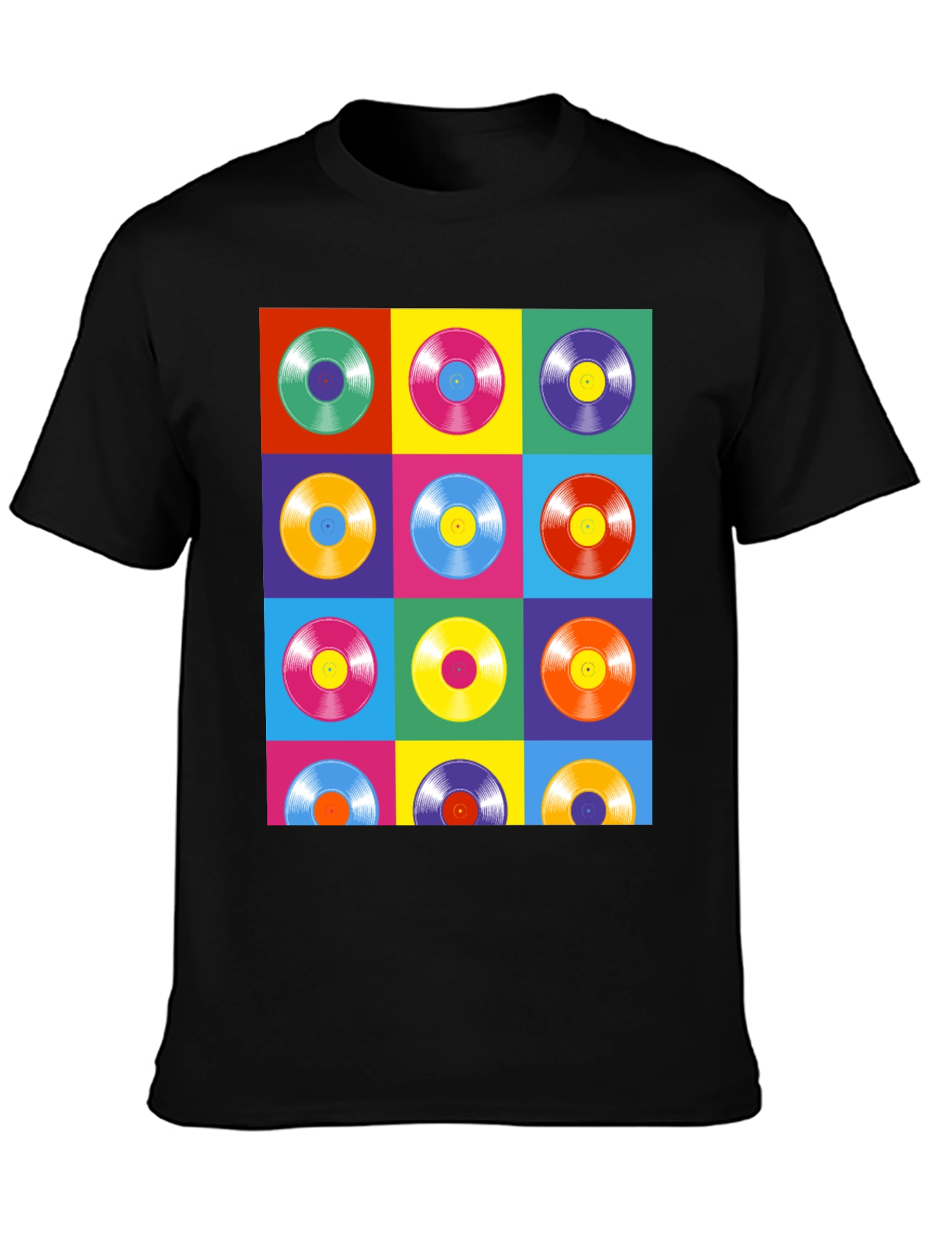 Black Retro Vinyl Record Pop Art T-Shirt view 3