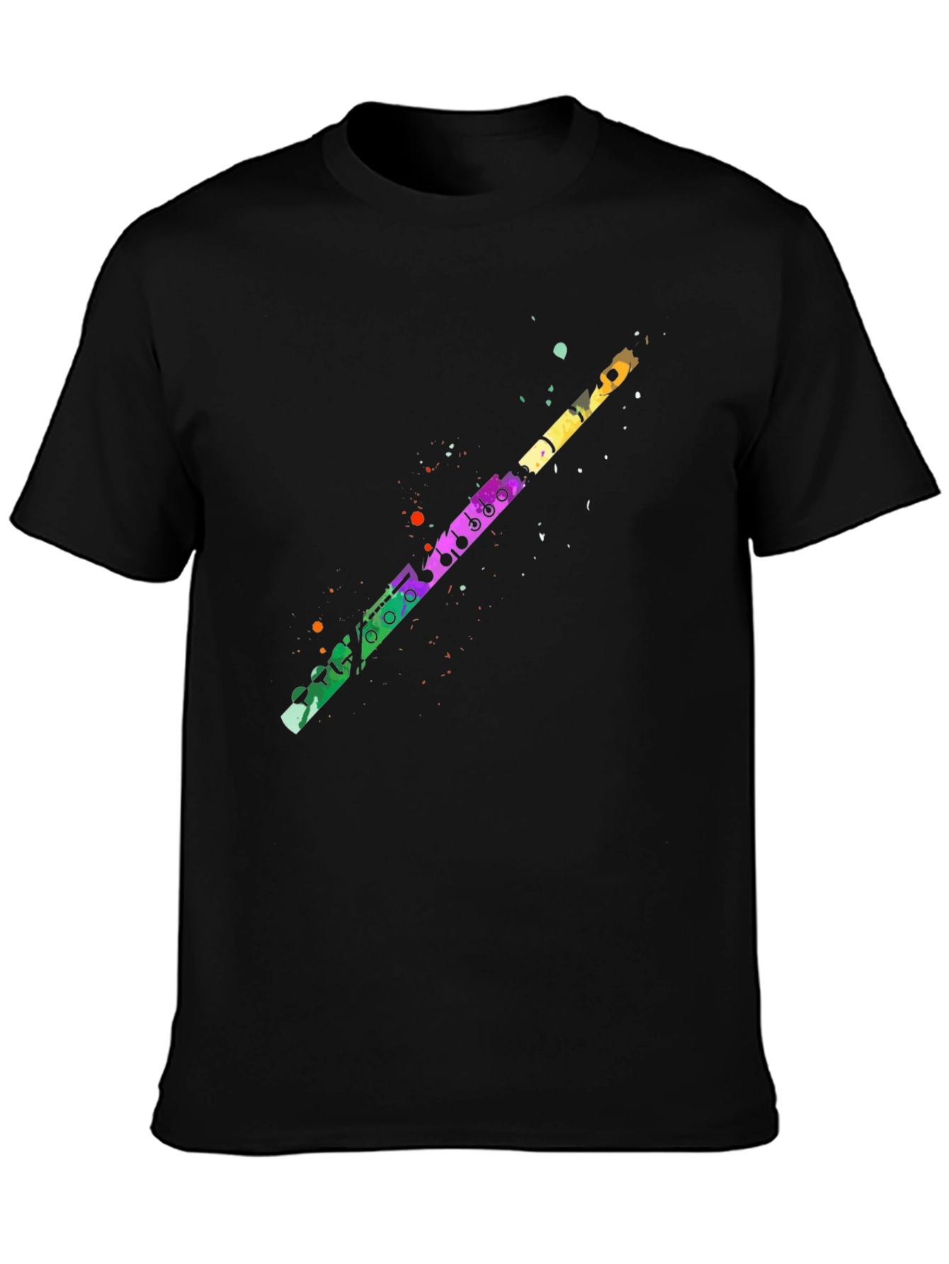Black Colorful Flute Graphic Tee - Unisex Black T-Shirt view 3