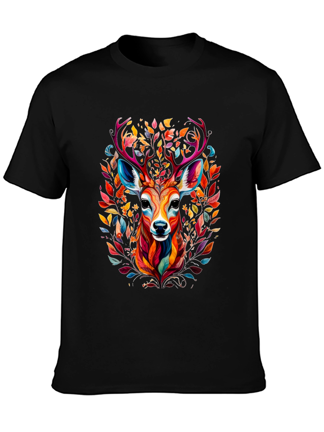 Black Colorful Deer Graphic Tee - Black Casual Style view 3