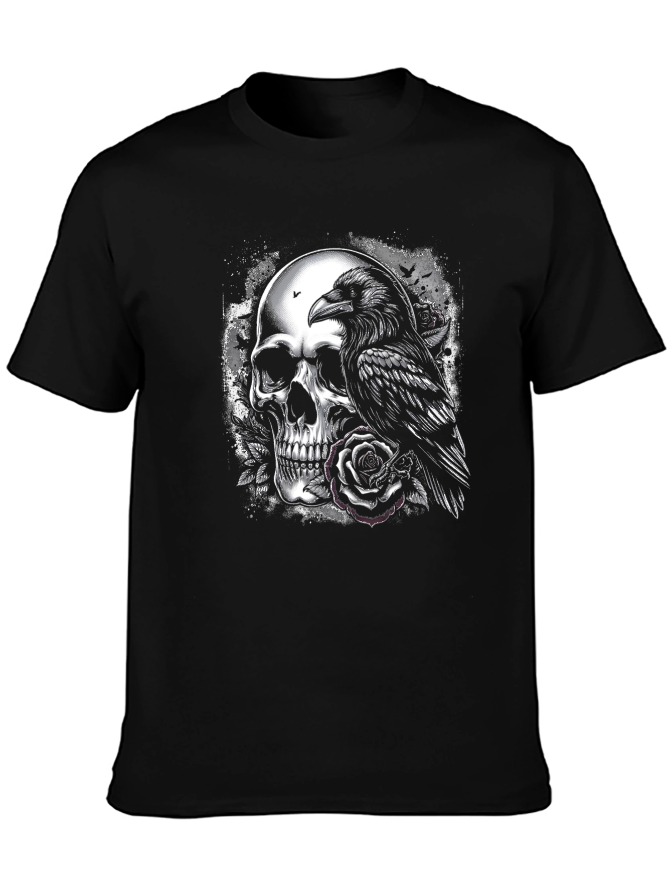 Black Raven and Skull Graphic T-Shirt - Gothic Style view 3