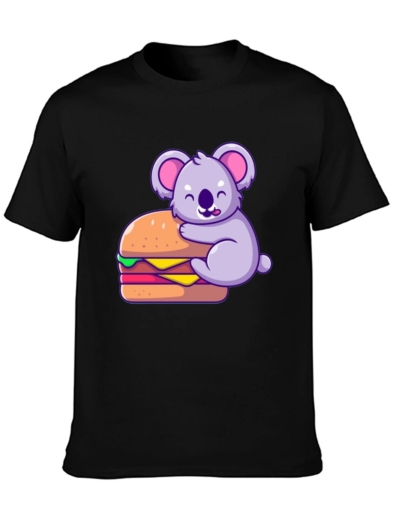 Black Koala Hugging Burger Graphic T-Shirt - Black view 3