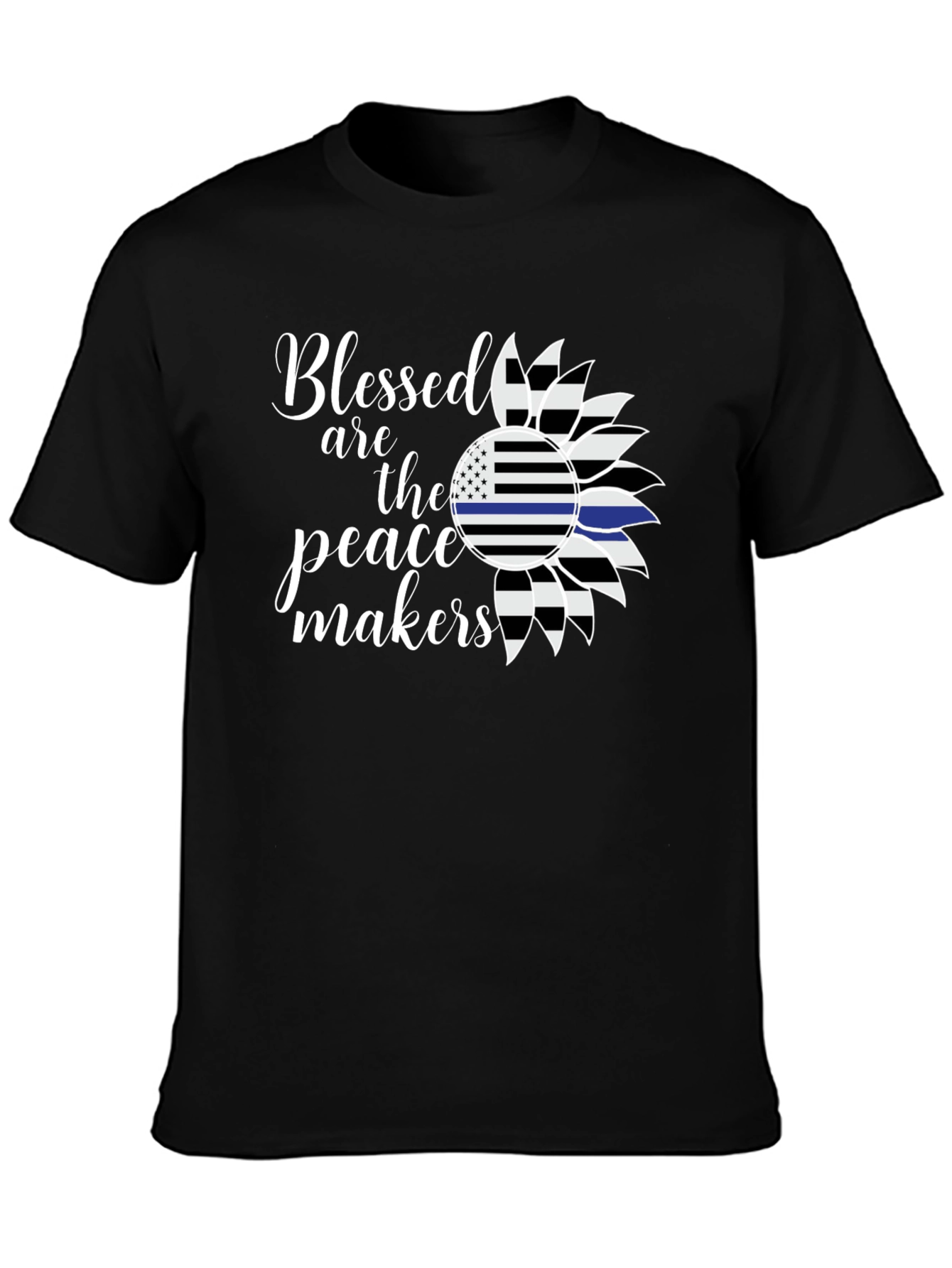 Black Blessed Peacemakers T-Shirt - Thin Blue Line Sunflower view 3