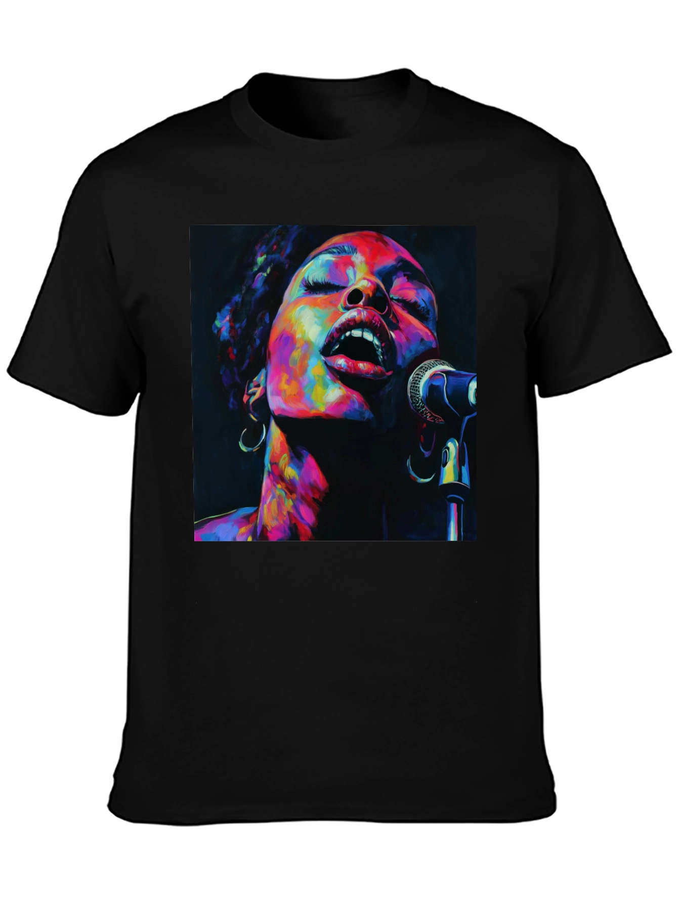 Black Colorful Singer Portrait Black T-Shirt view 3