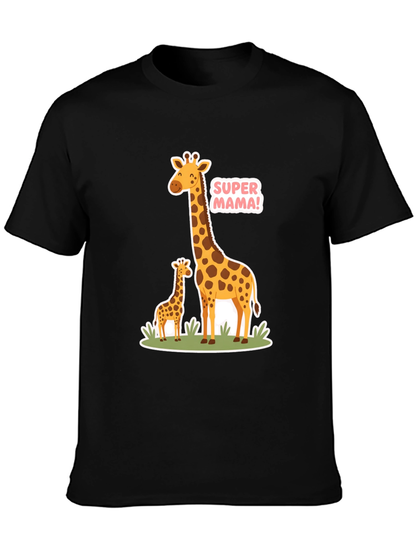 Black Super Mama Giraffe T-Shirt - Black Cotton Tee view 3