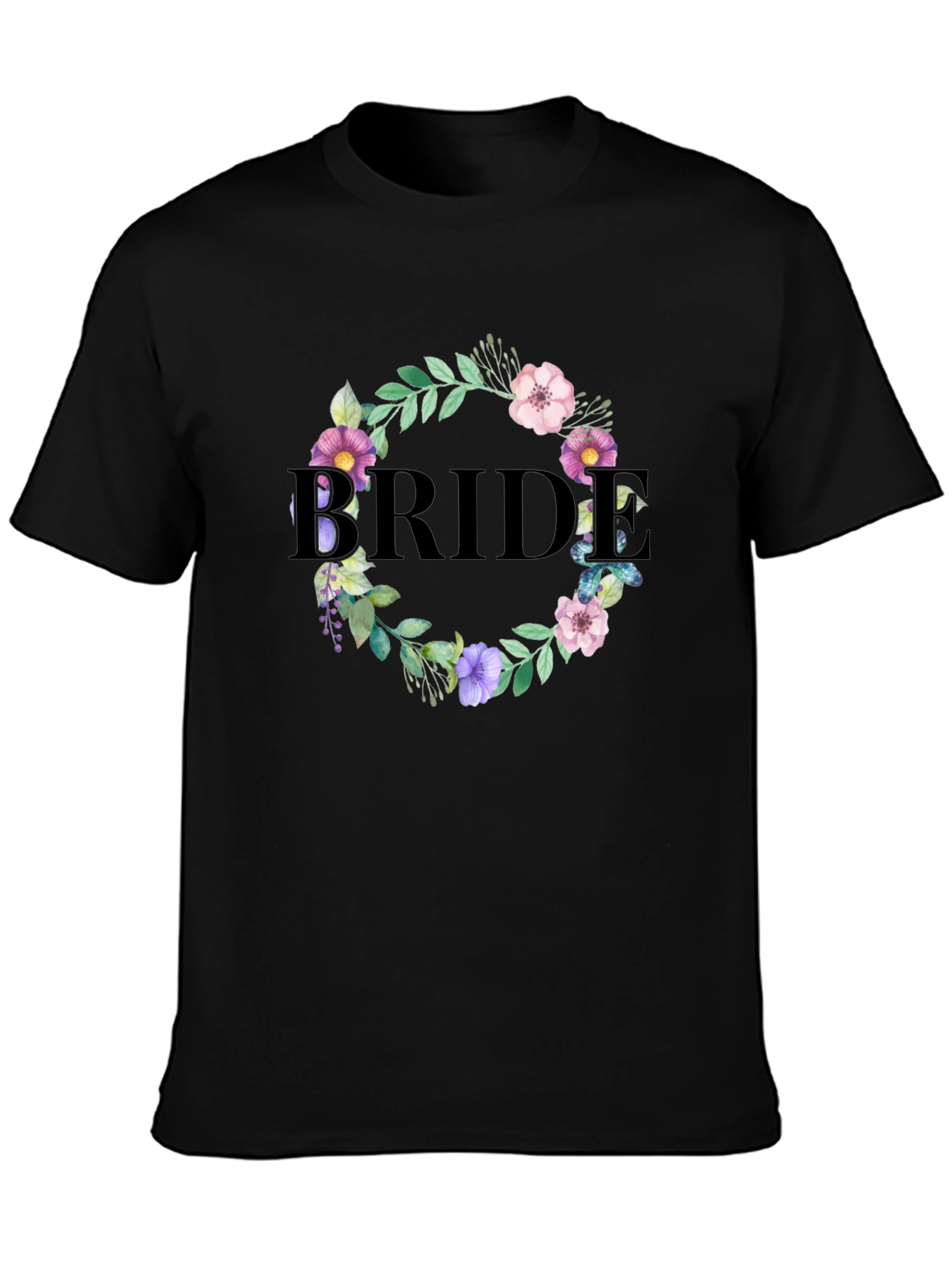 Black Bride Floral Wreath Graphic T-Shirt view 3