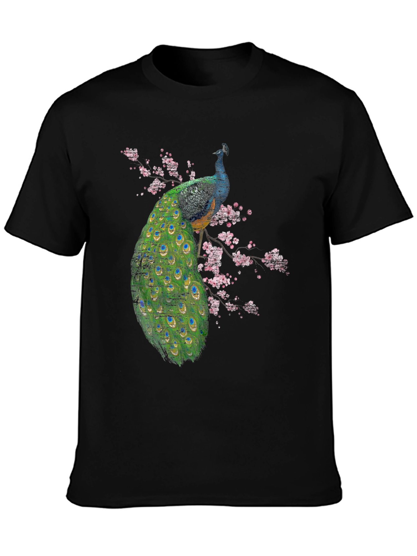 Black Peacock Blossom Graphic Black T-Shirt view 3