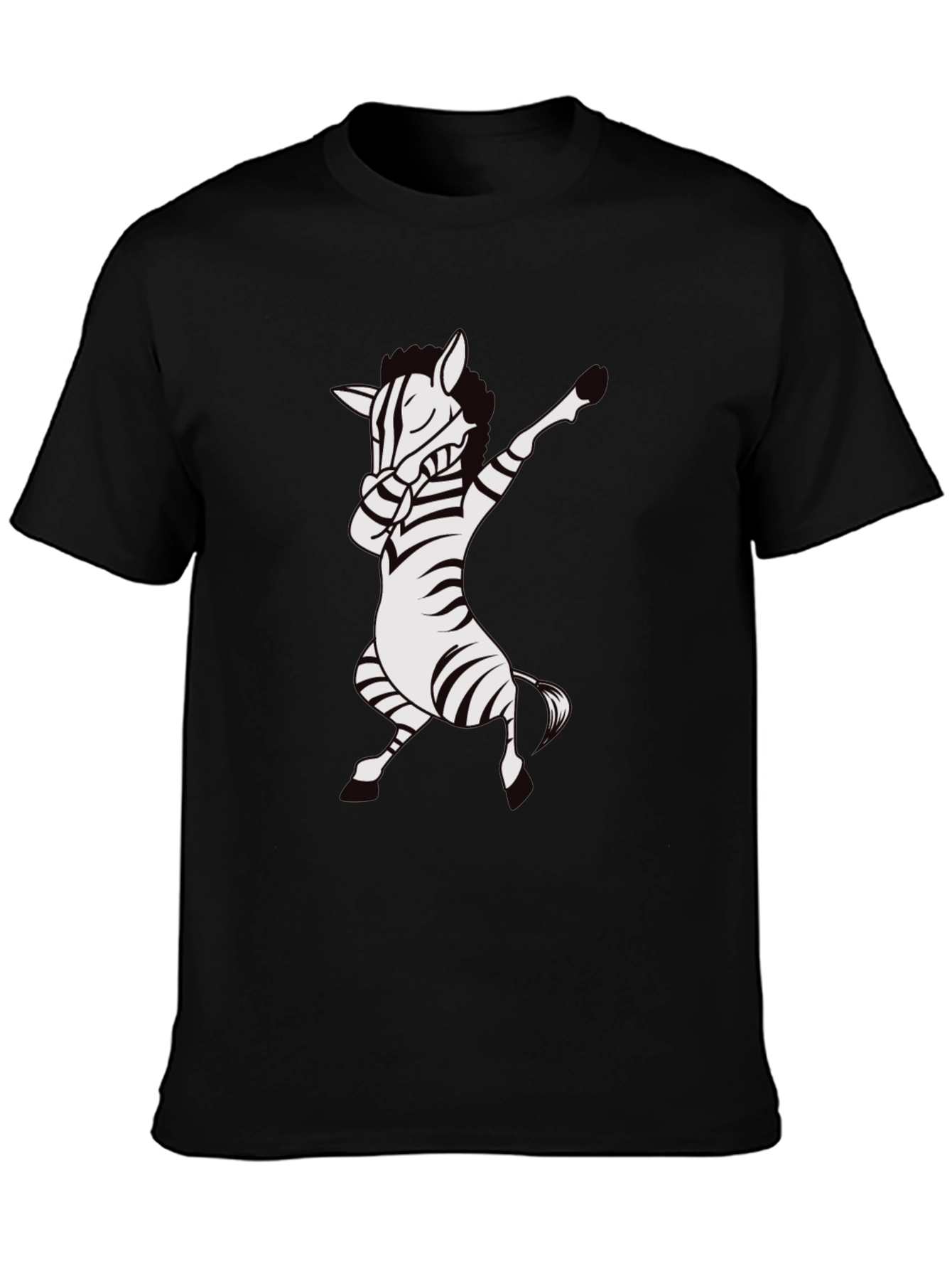Black Dabbing Zebra T-Shirt - Black Cotton Tee view 3