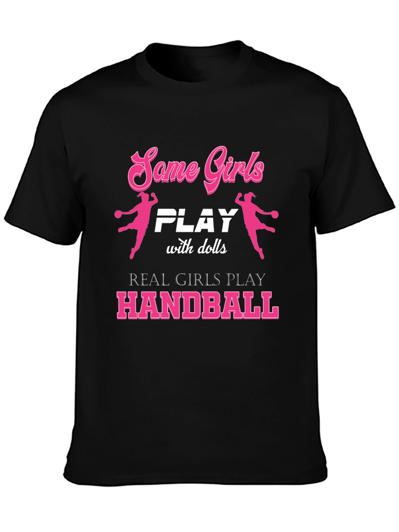 Black Handball Player Girls T-Shirt - Funny Sport Tee view 3