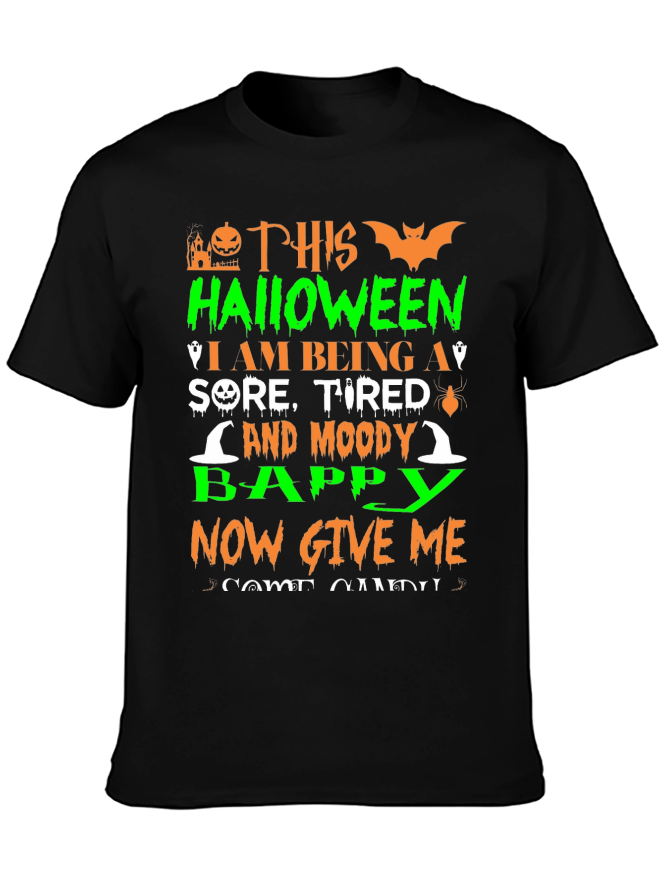 Black Funny Halloween Bappy T-Shirt view 3