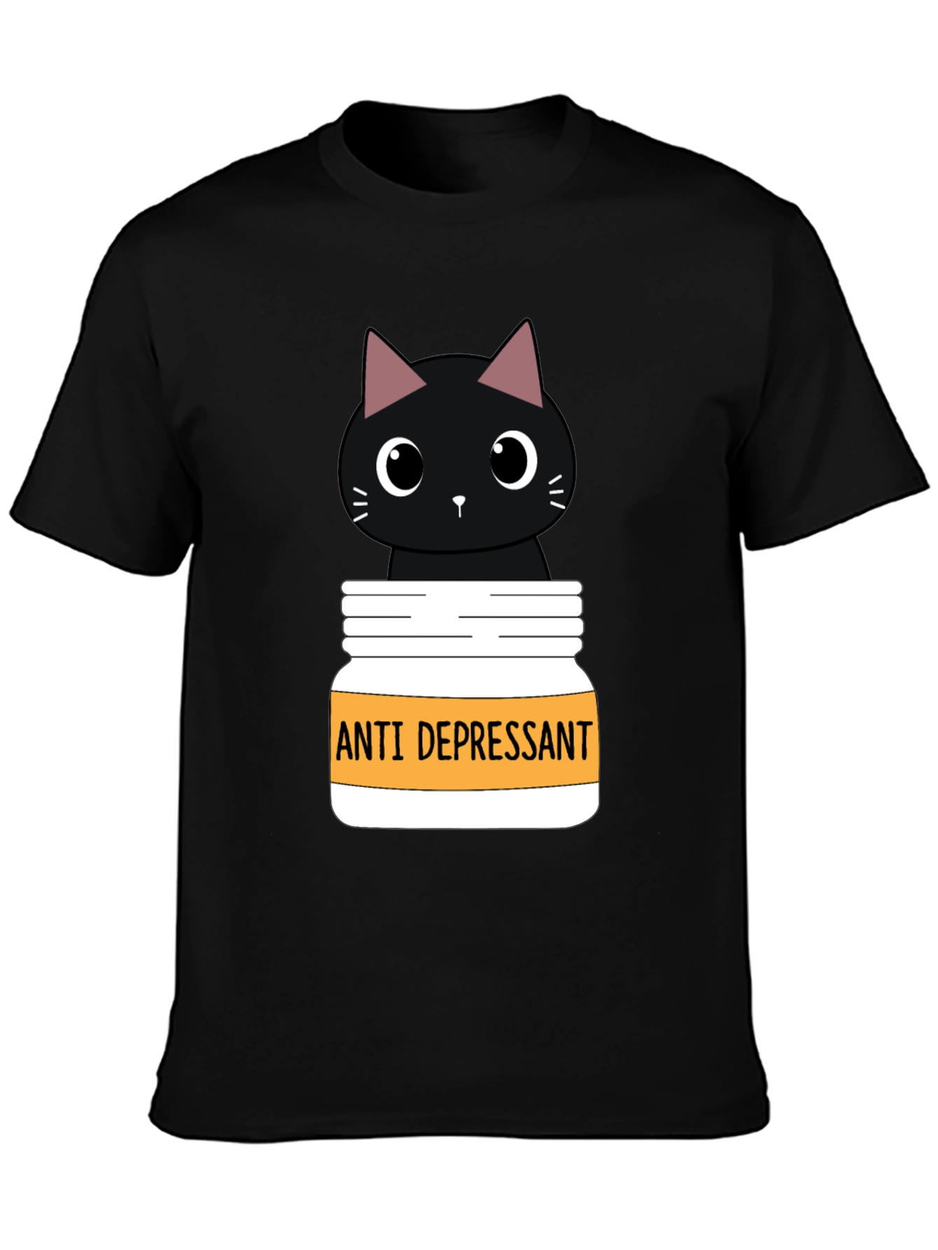 Black Anti Depressant Cat T-Shirt, Funny Graphic Tee view 3