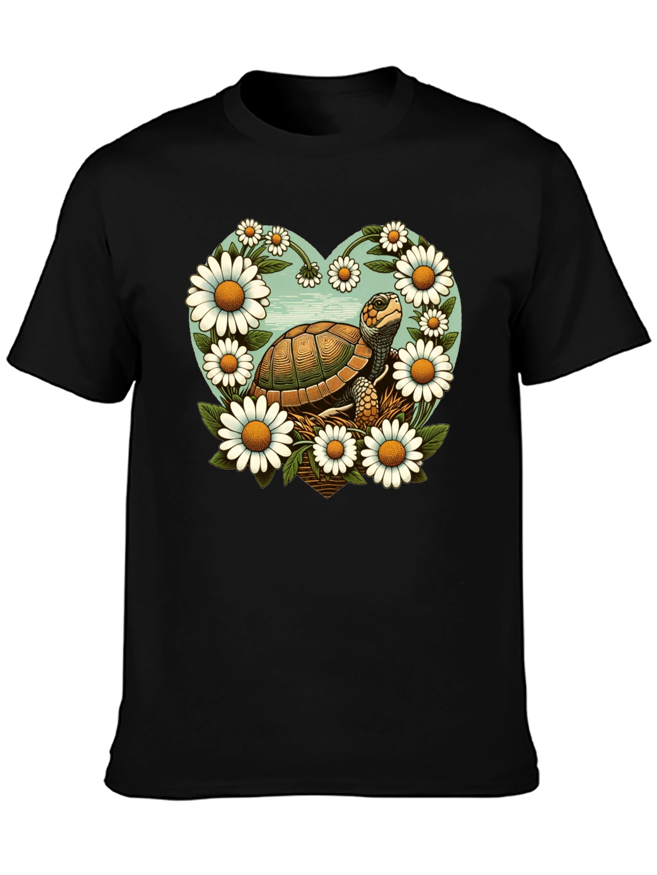 Black Turtle and Daisy Graphic Tee - Black view 3