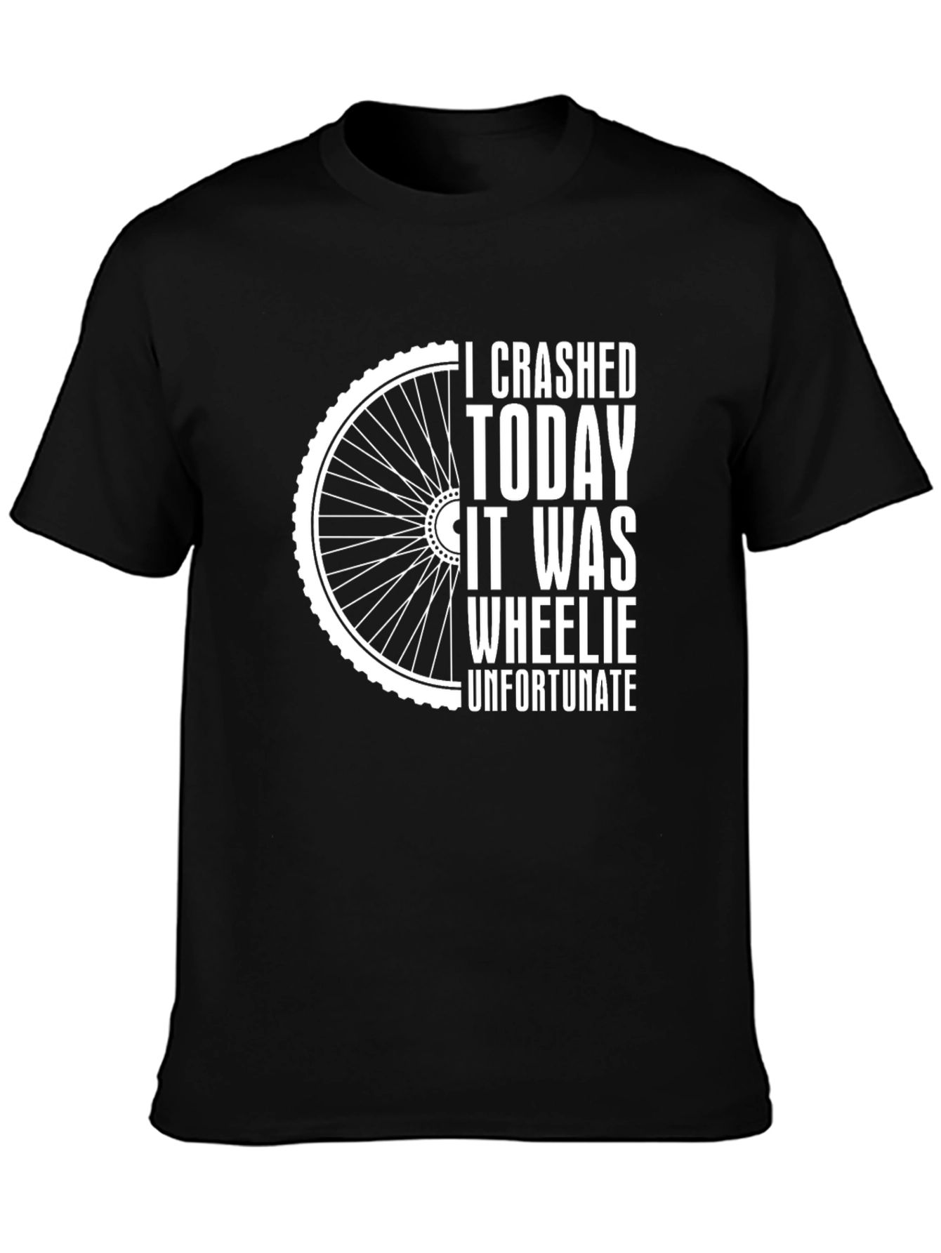 Black Crashed Today Wheelie Unfortunate Funny Bike T-Shirt view 3