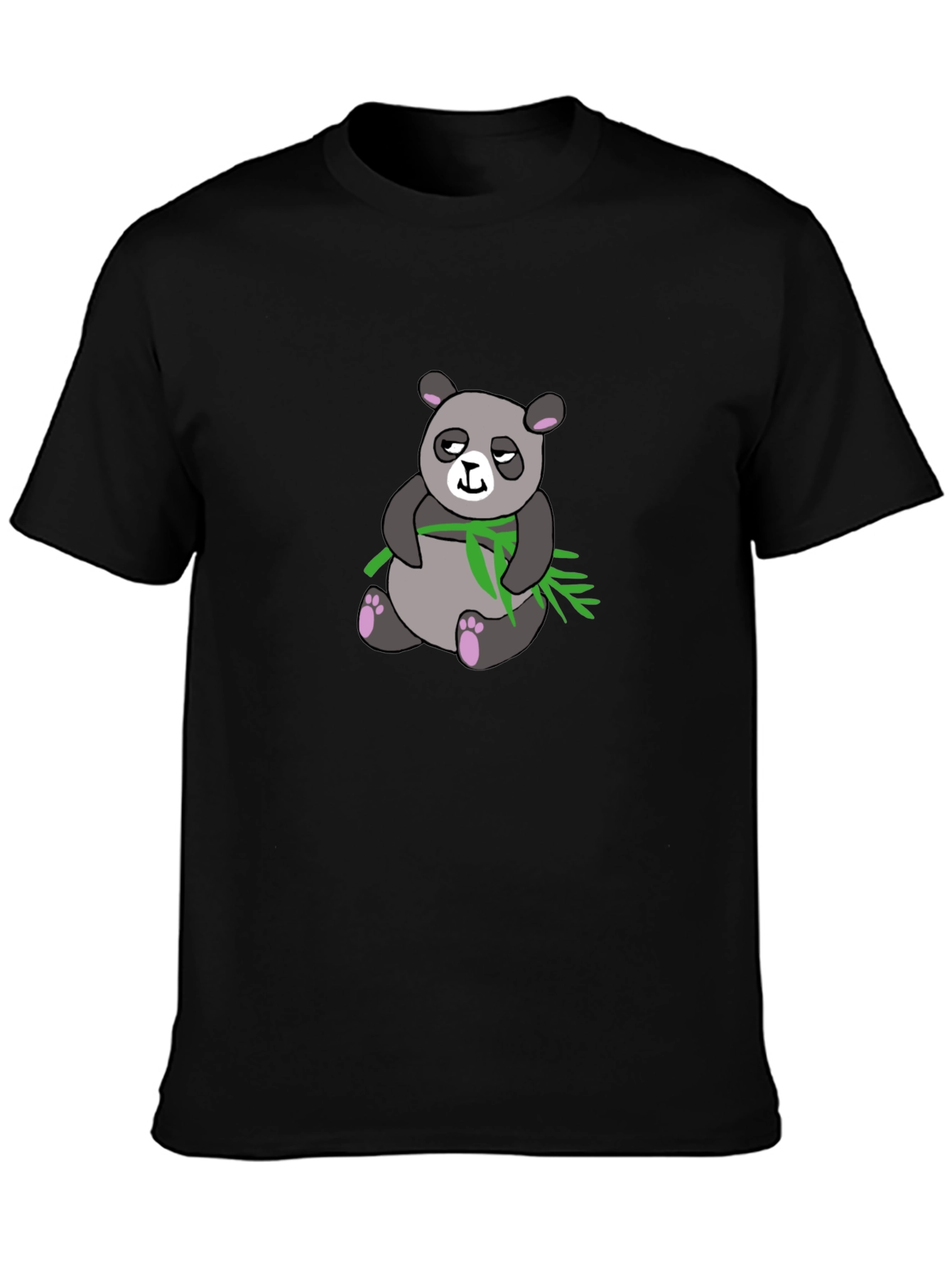 Black Panda with Bamboo Graphic Print T-Shirt view 3