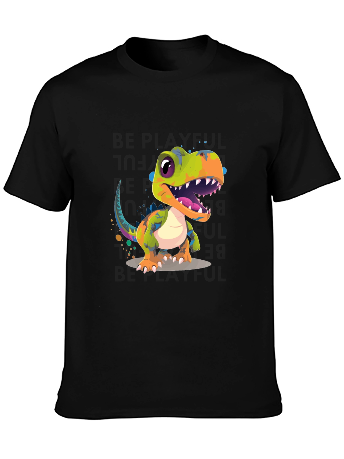 Black Dinosaur Graphic Print Men's Black T-Shirt view 3